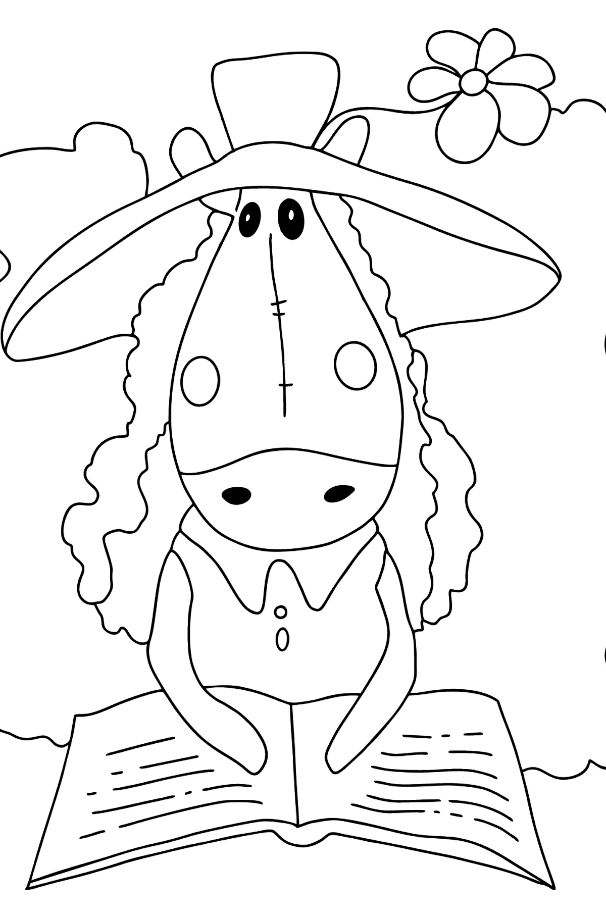 Complex coloring page a horse with book - Coloring Pages for Kids
