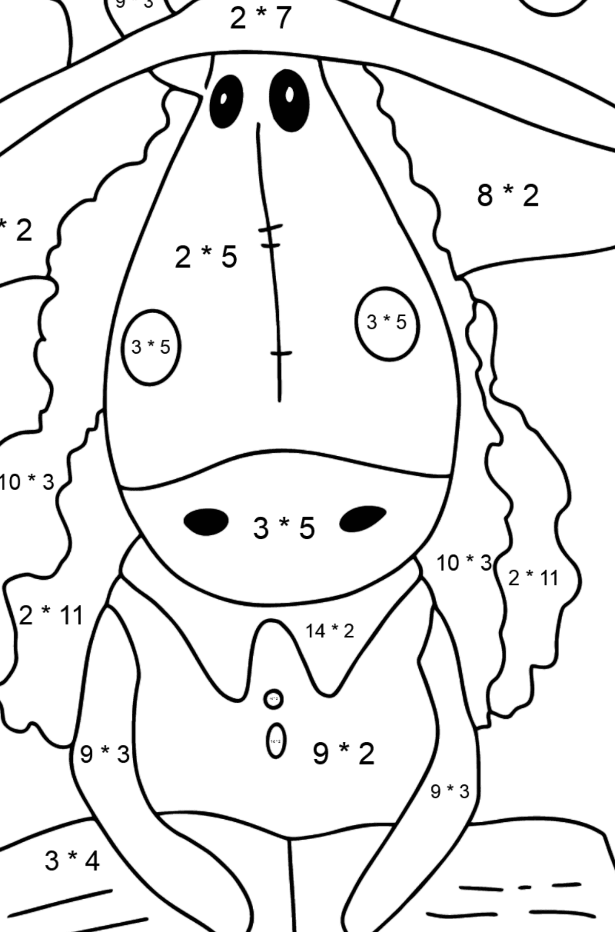 Desenho de Cavalo curioso para colorir difícil - Colorindo com Matemática - Multiplicação para Crianças