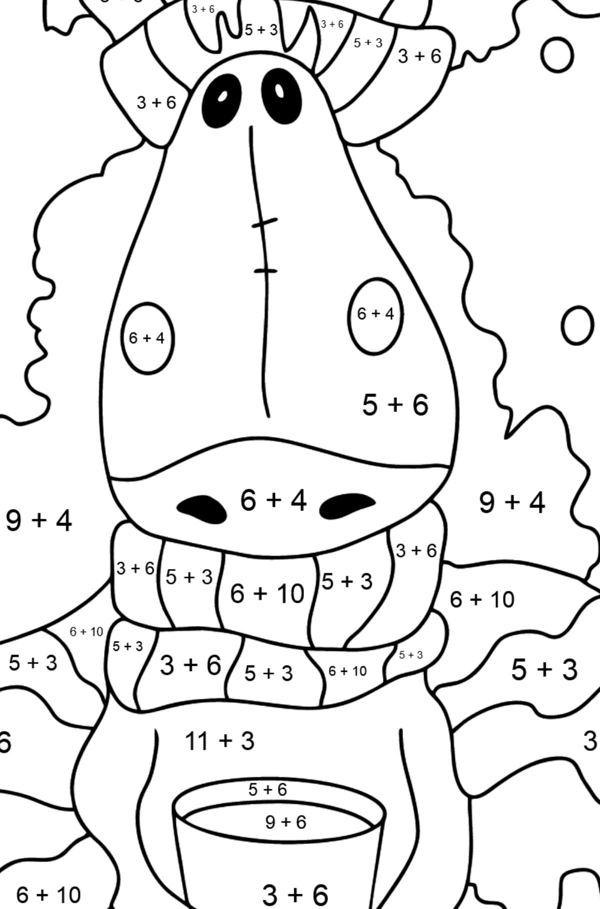 Складна розмальовка Кінь Очаровашка - Математична Розмальовка Додавання для дітей