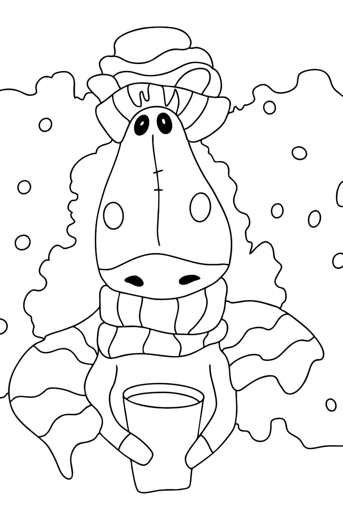Complex coloring page horse in a scarf - Coloring Pages for Kids