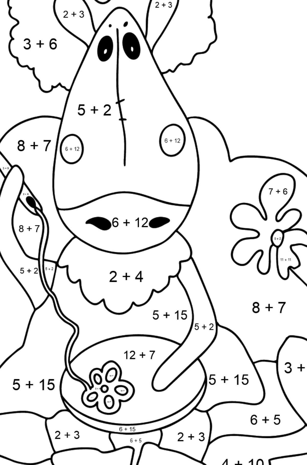 Мила розмальовка Конячка - Математична Розмальовка Додавання для дітей