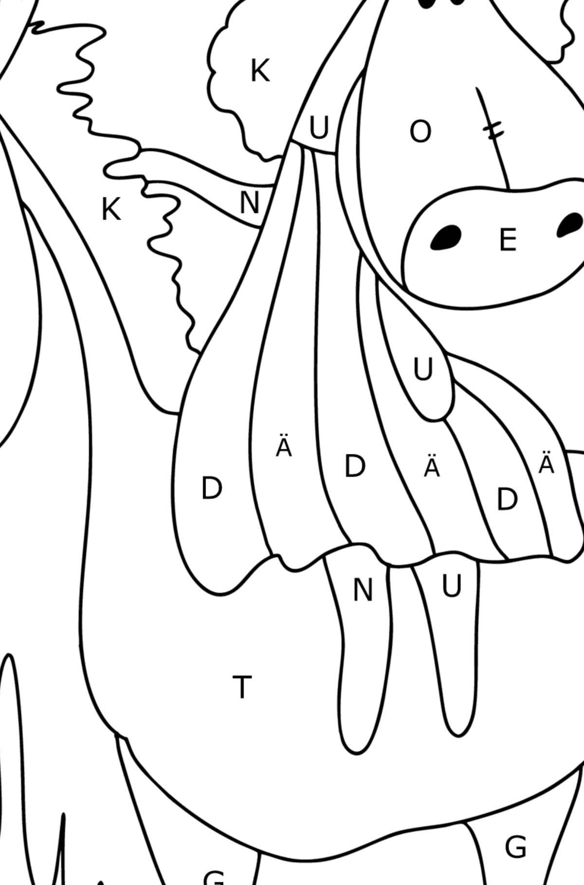 Målarbild häst för en tur (svår) - Färgläggning av bokstäver för barn