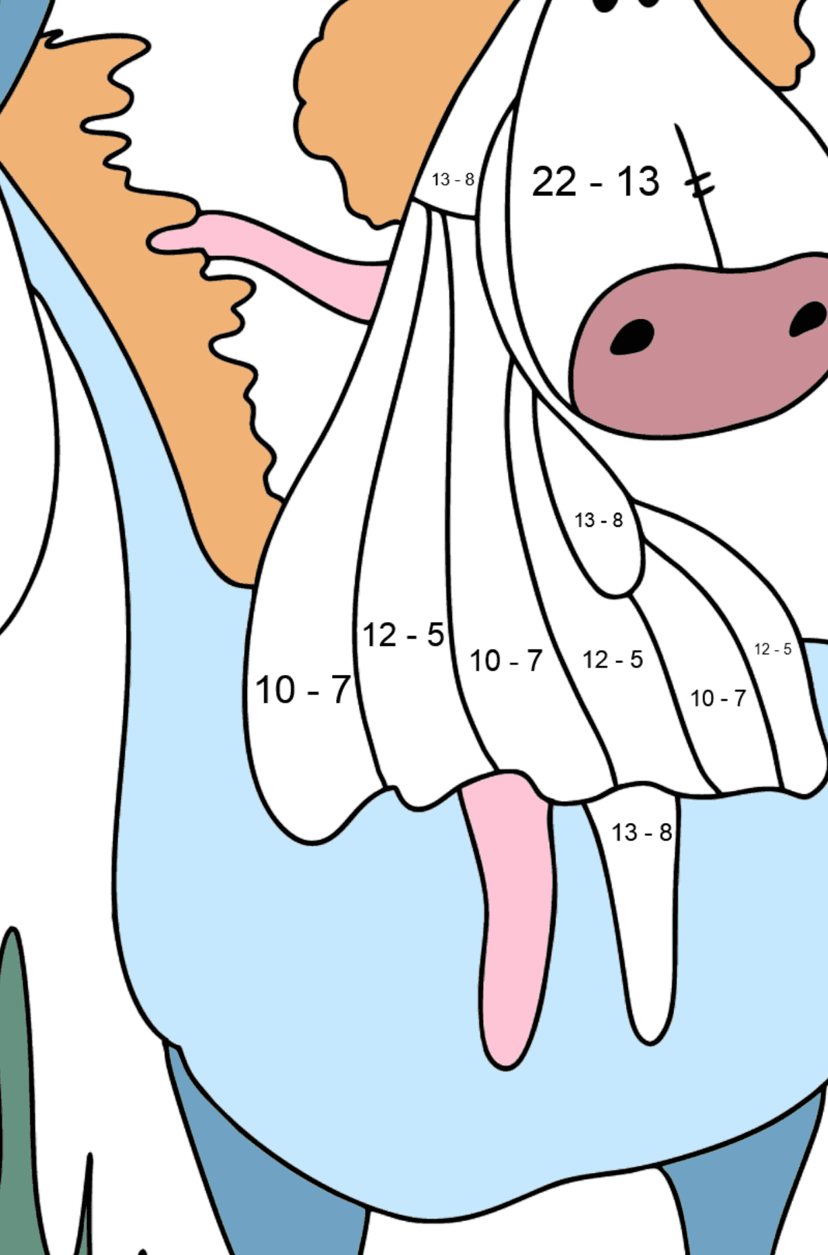 Difficult coloring page a horse for a walk - Math Coloring - Subtraction for Kids