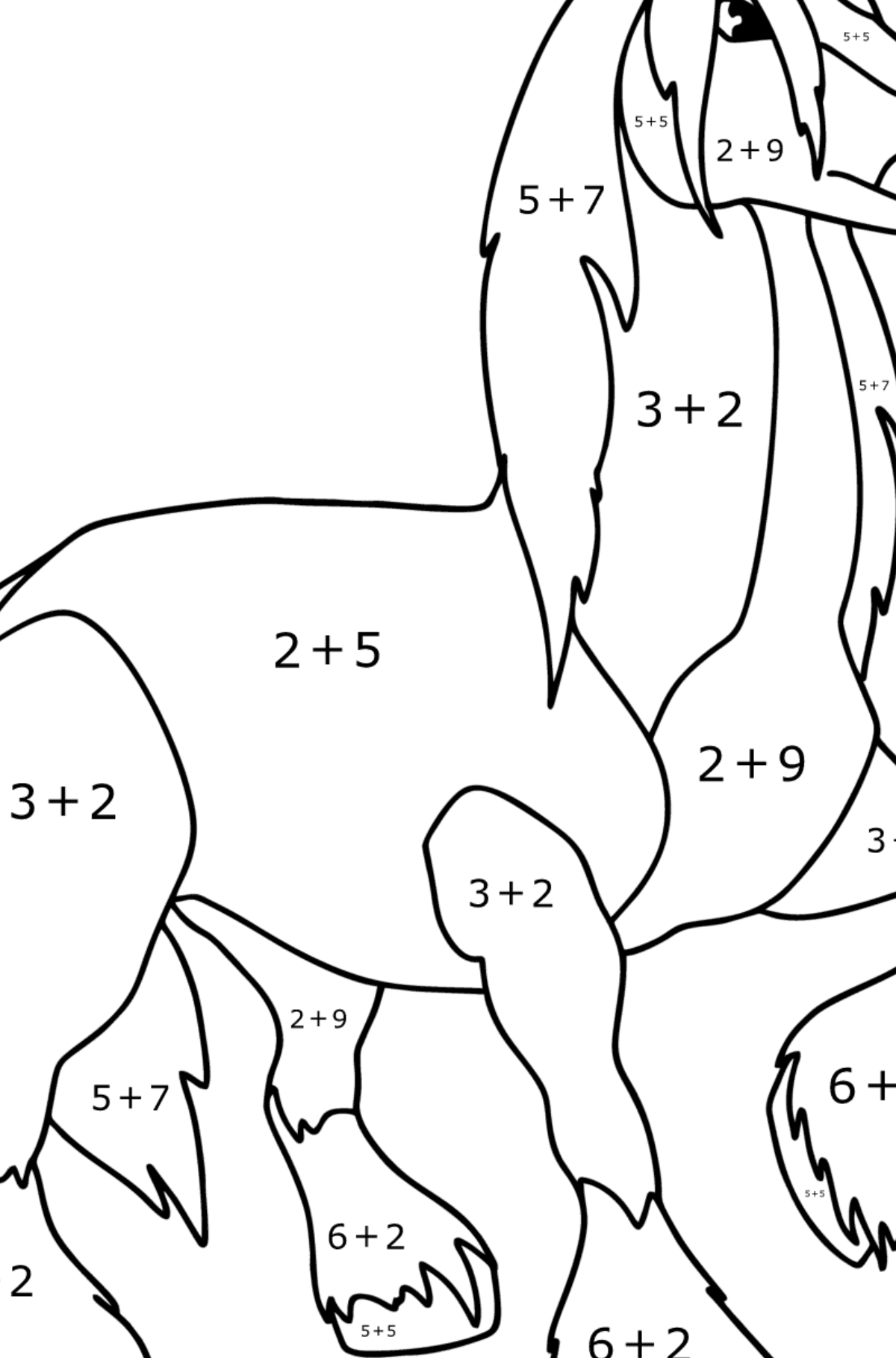 Draft horse сoloring page - Math Coloring - Addition for Kids