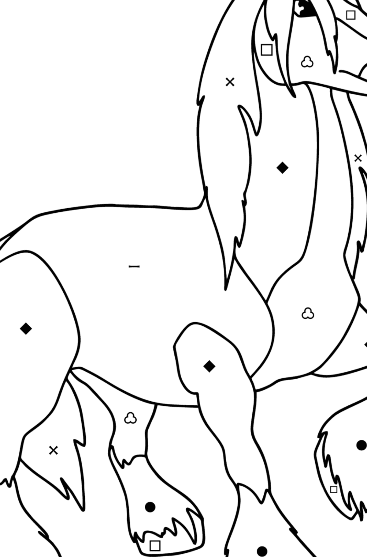 Mewarnai gambar Kuda draft - Pewarnaan mengikuti Simbol dan Bentuk Geometri untuk anak-anak