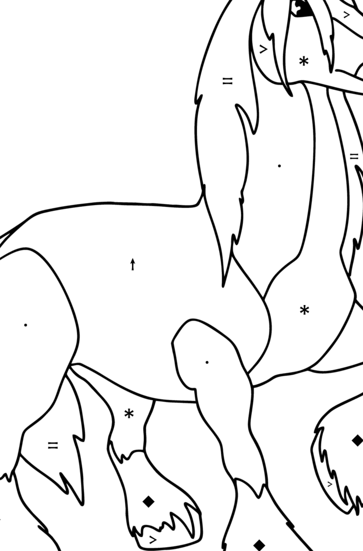 Mewarnai gambar Kuda draft - Pewarnaan mengikuti Simbol untuk anak-anak