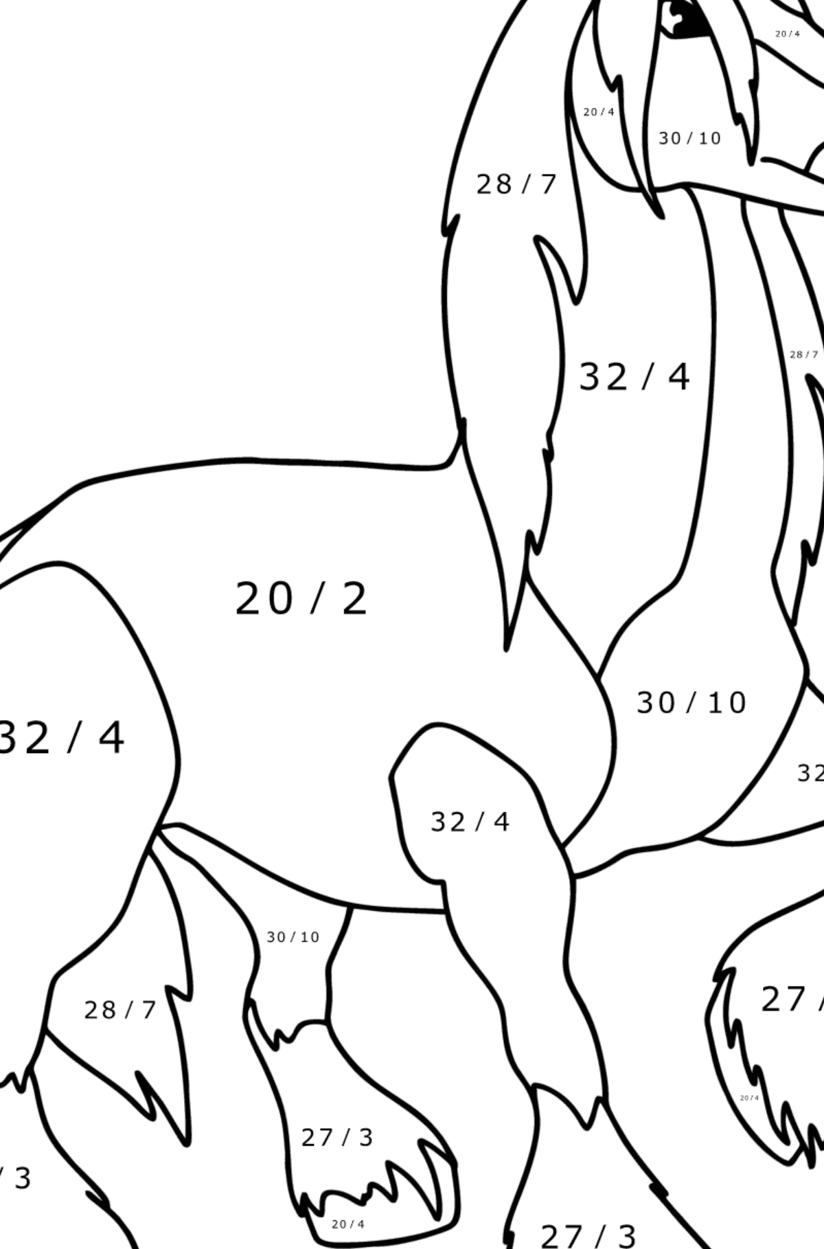 Mewarnai gambar Kuda draft - Pewarnaan Matematika: Pembagian untuk anak-anak