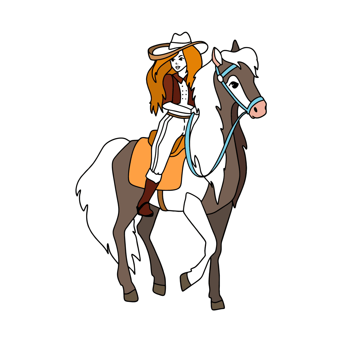 Girl on horse сoloring page ♥ Online and Print for Free!