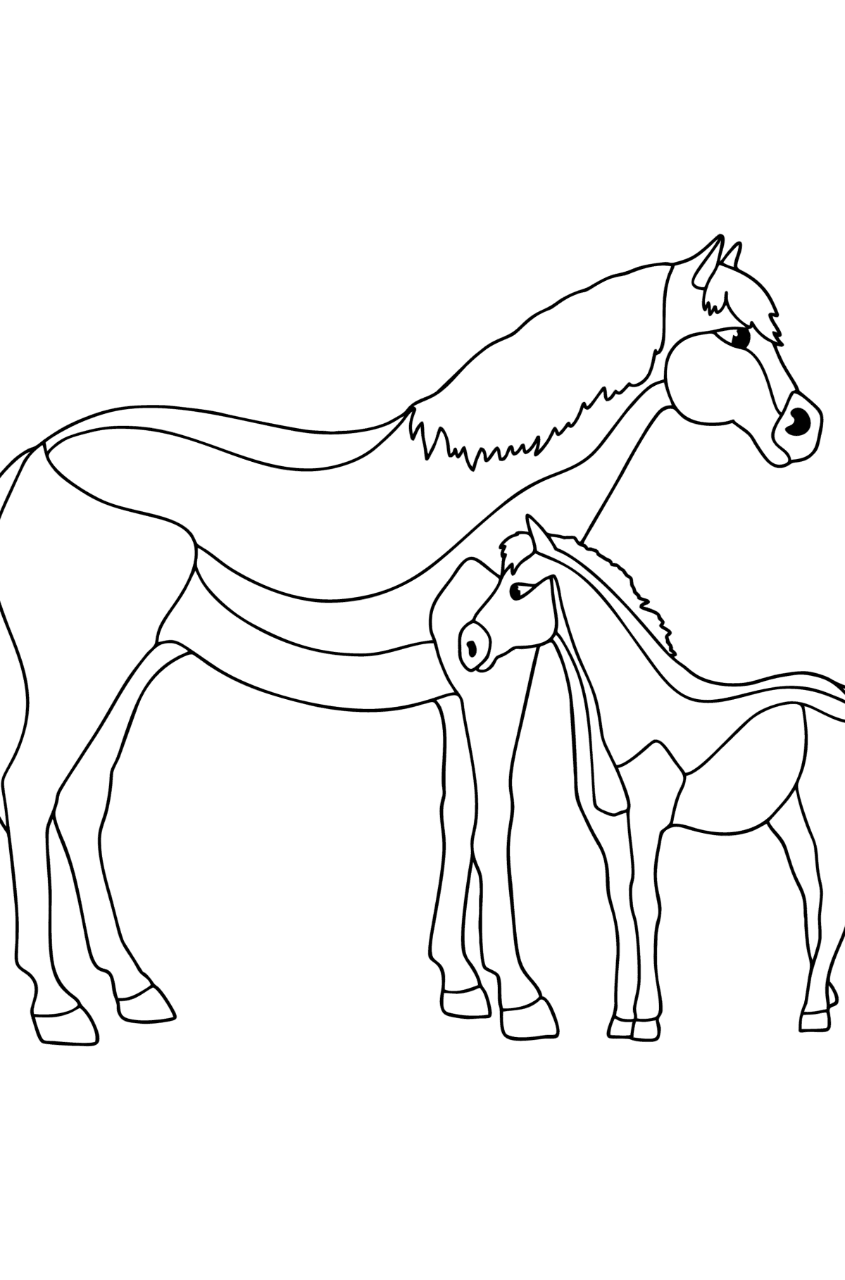 Tegning til farvning Hest og føl - Tegninger til farvelægning for børn