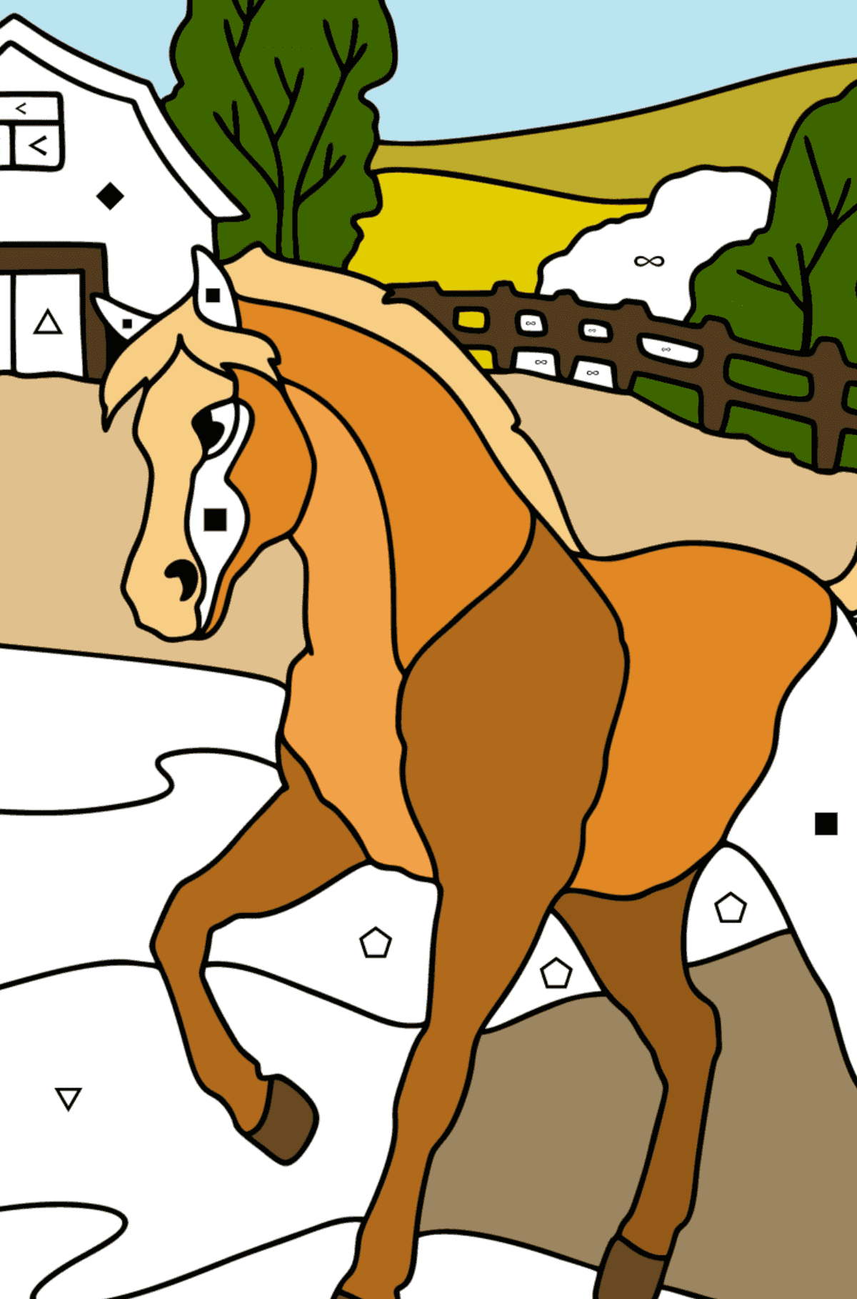 Раскраска Лошадь на ферме - Полезная картинка для Детей
