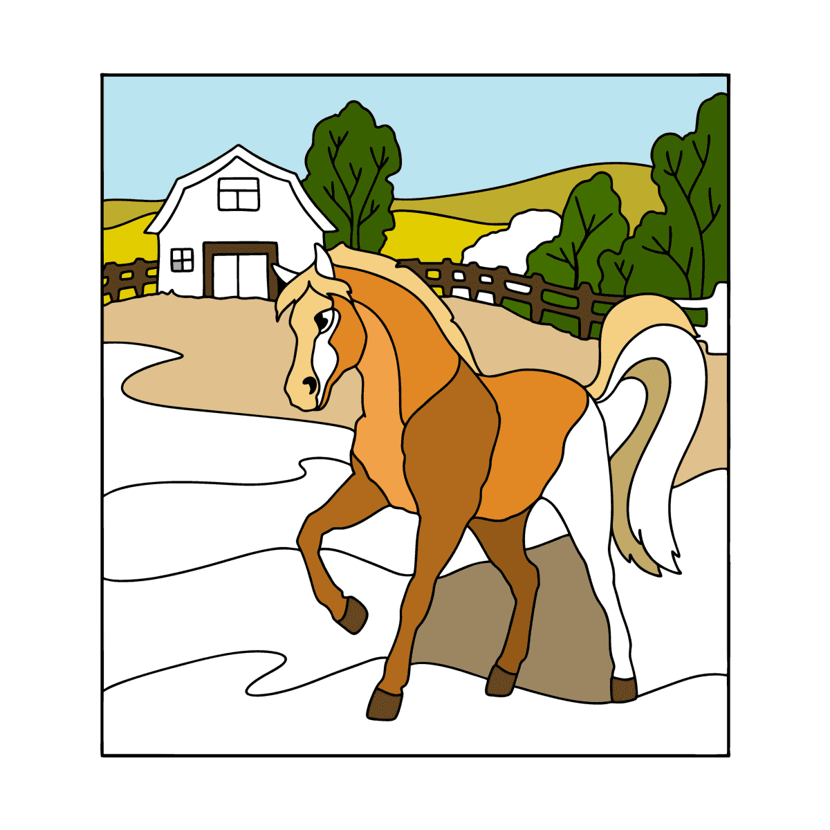 cena de fazenda de ilustração para colorir infantil com cavalos 8385326  Vetor no Vecteezy