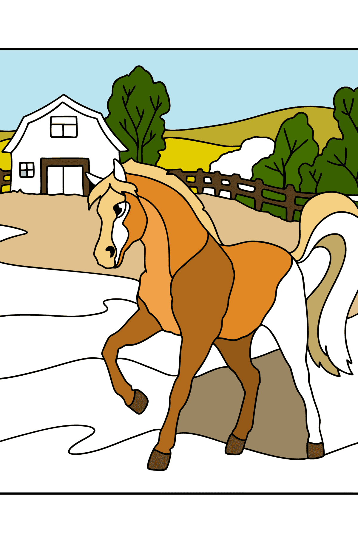 Målarbild Häst på gården - Målarbilder För barn