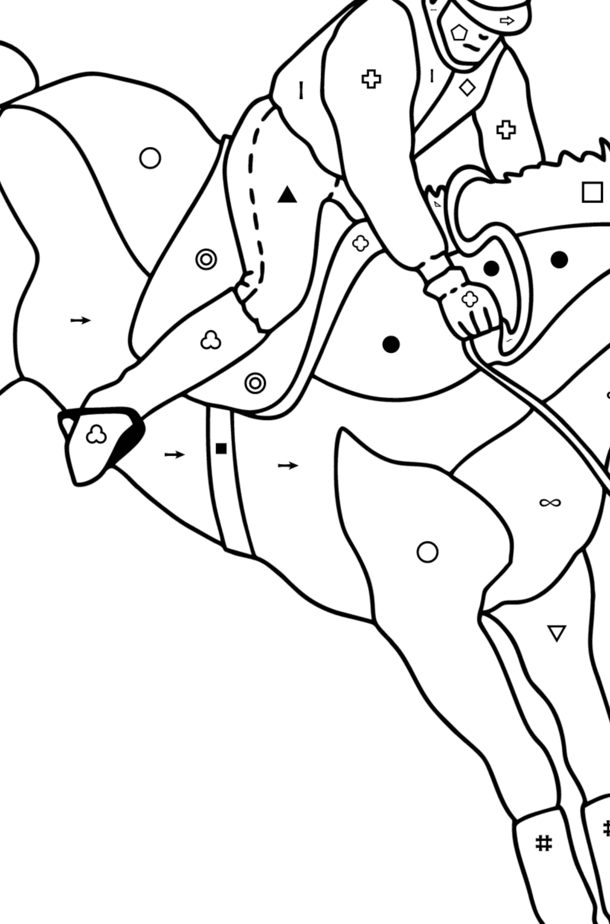 Mewarnai gambar Menunggang kuda - Pewarnaan mengikuti Simbol dan Bentuk Geometri untuk anak-anak