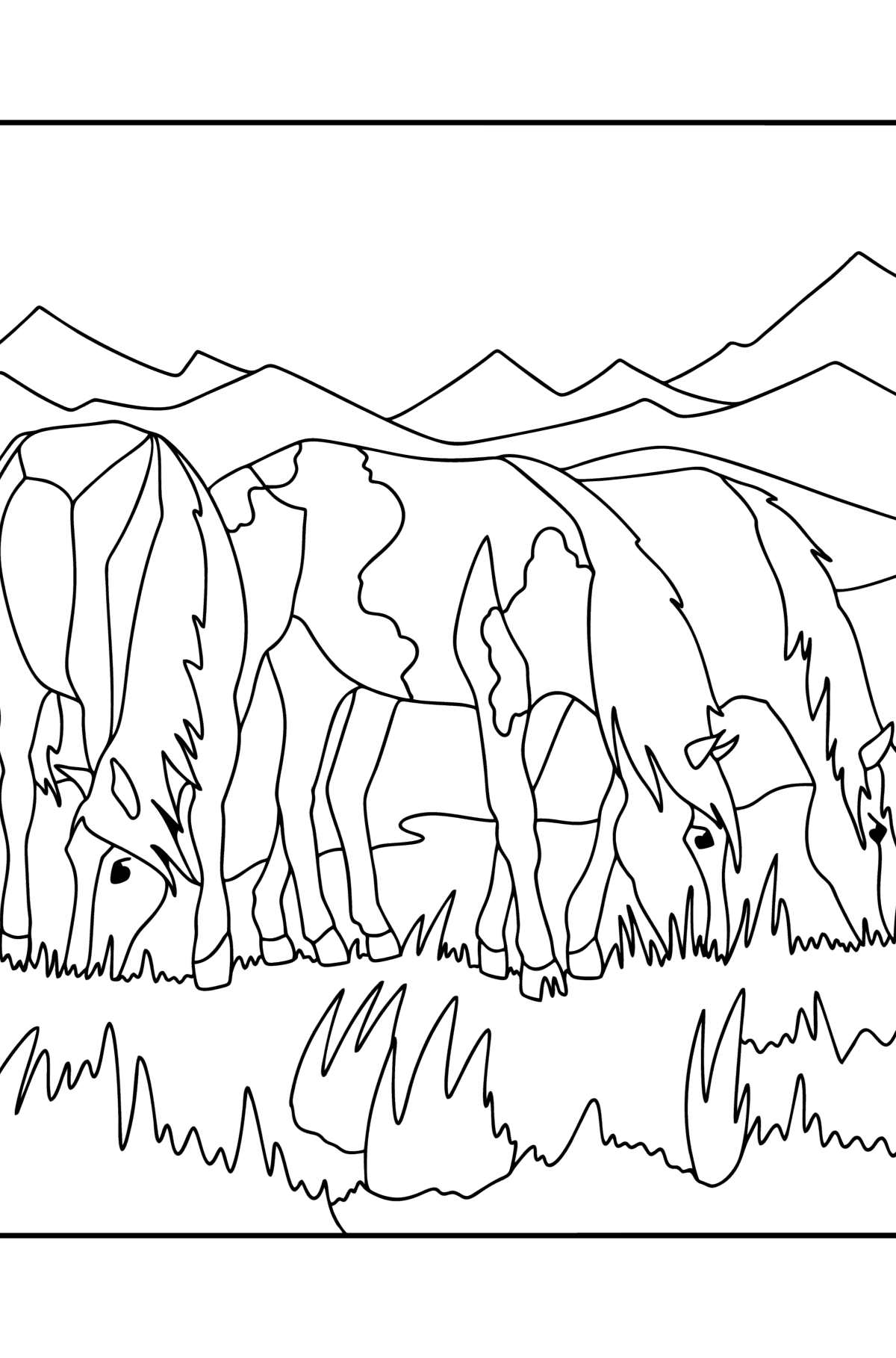 Horses graze сoloring page - Coloring Pages for Kids