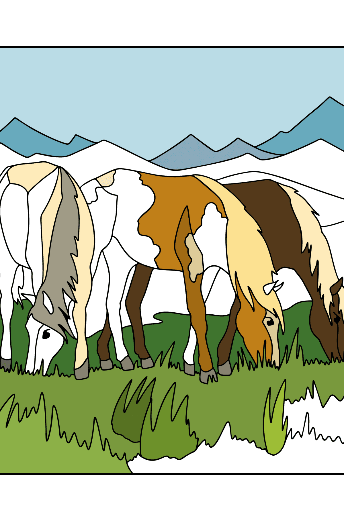 Horses graze сoloring page - Coloring Pages for Kids