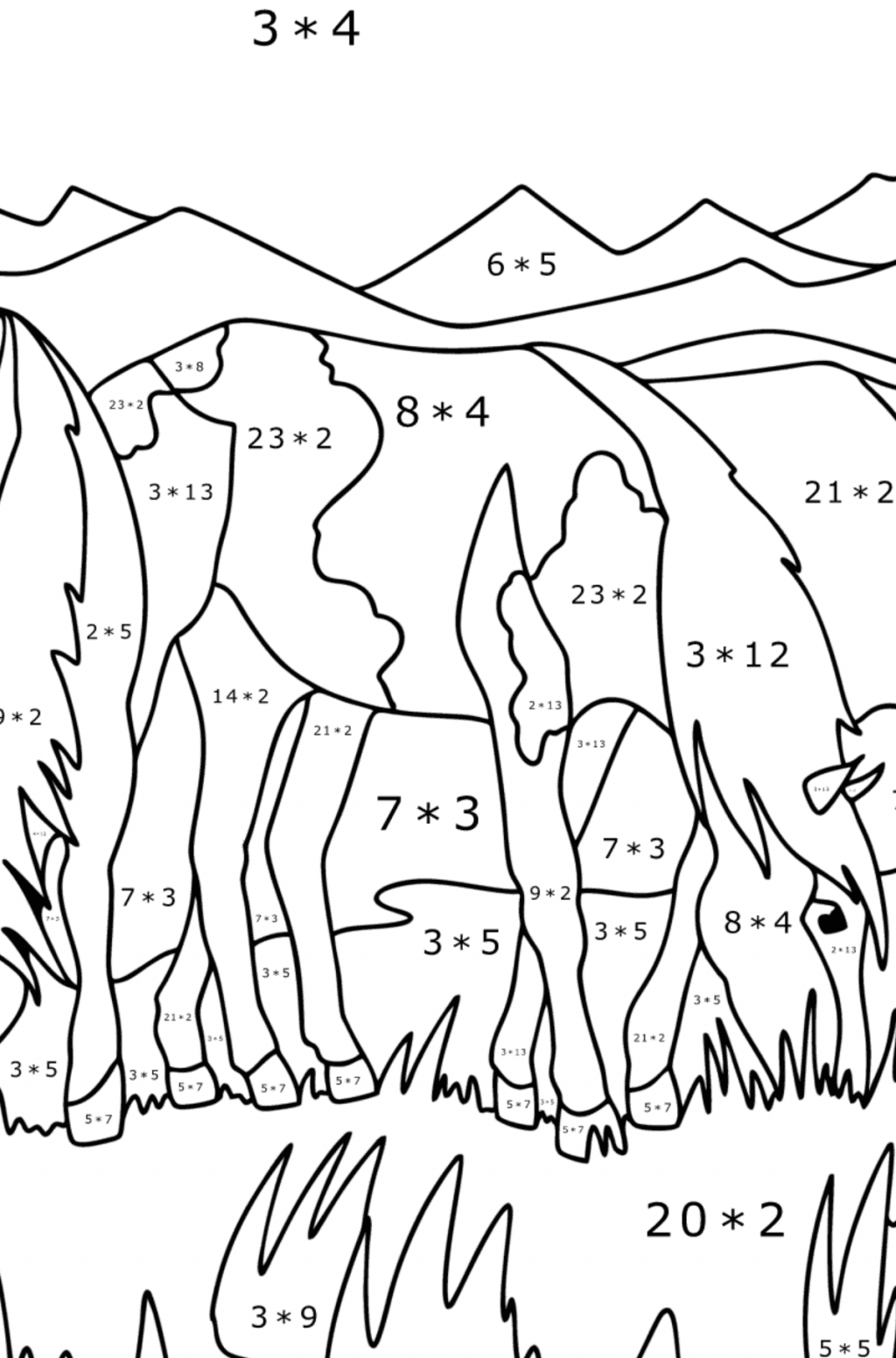 Horses graze сoloring page ♥ Online and Print for Free!