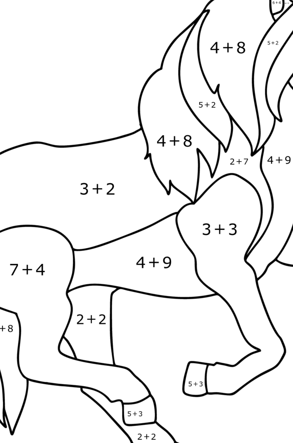 Kifestő Izlandi ló - Matematikai színezés - összeadás gyerekeknek