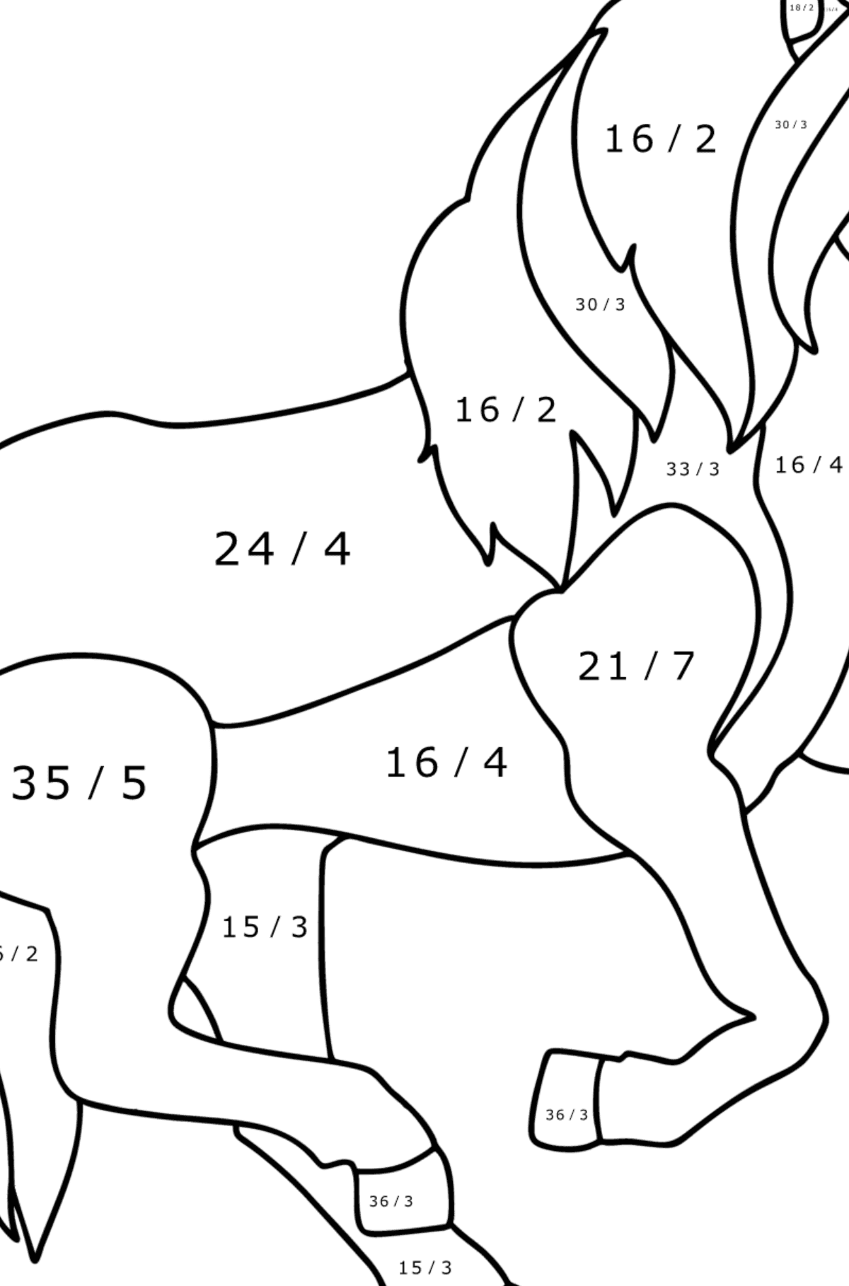 Kifestő Izlandi ló - Matematikai színezés - osztály gyerekeknek