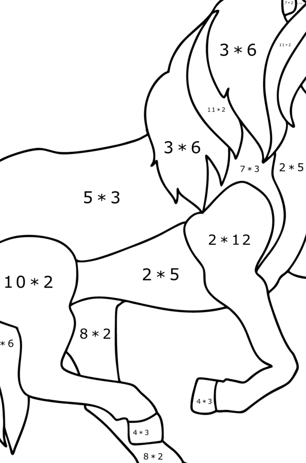 Kifestő Izlandi ló - Matematikai színezés - szorzás gyerekeknek