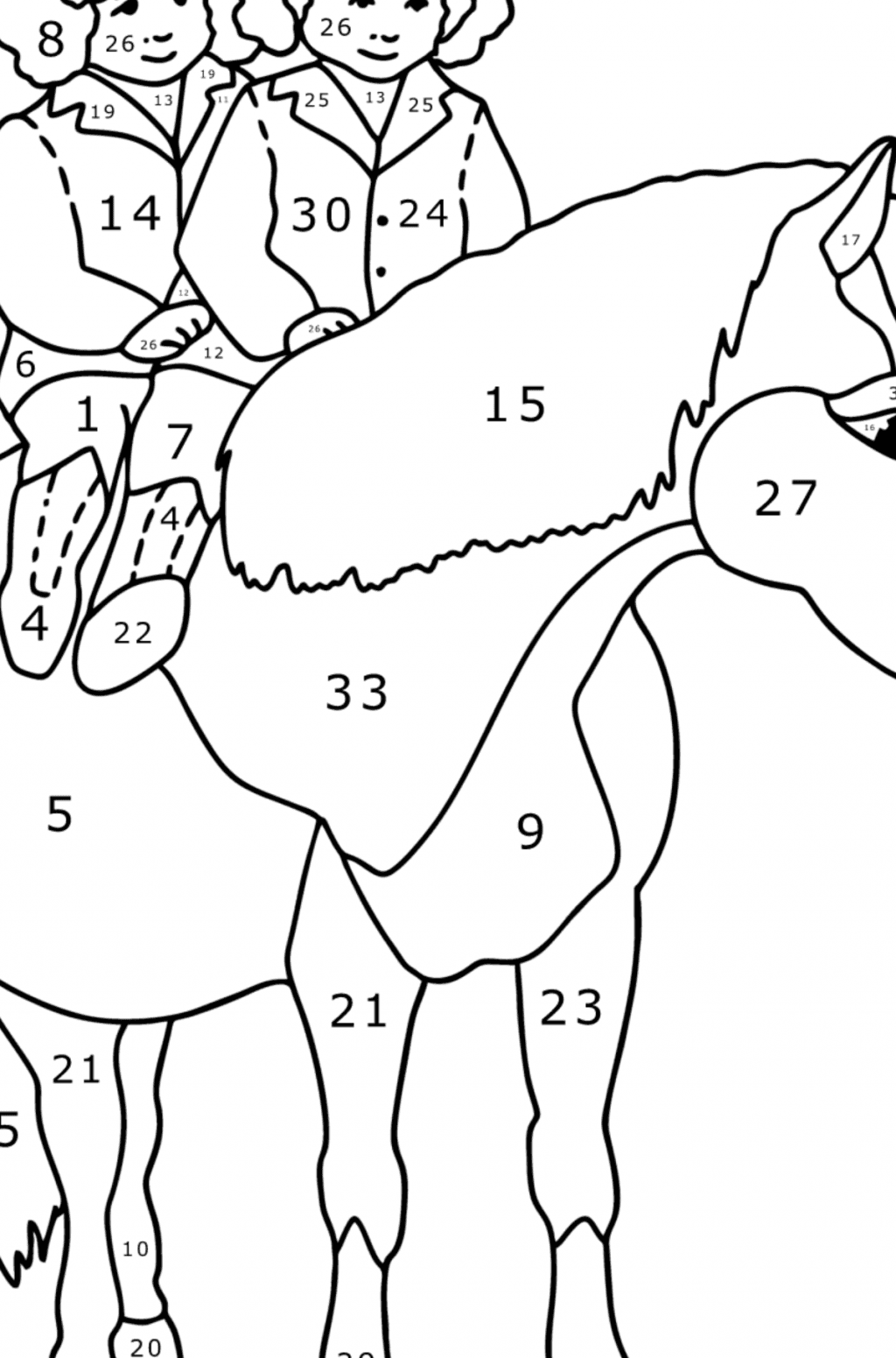 Kids ride pony oloring page online and print for free 