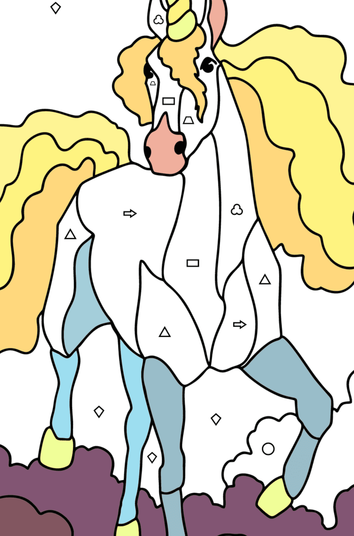 Magical unicorn сoloring page - Coloring by Geometric Shapes for Kids