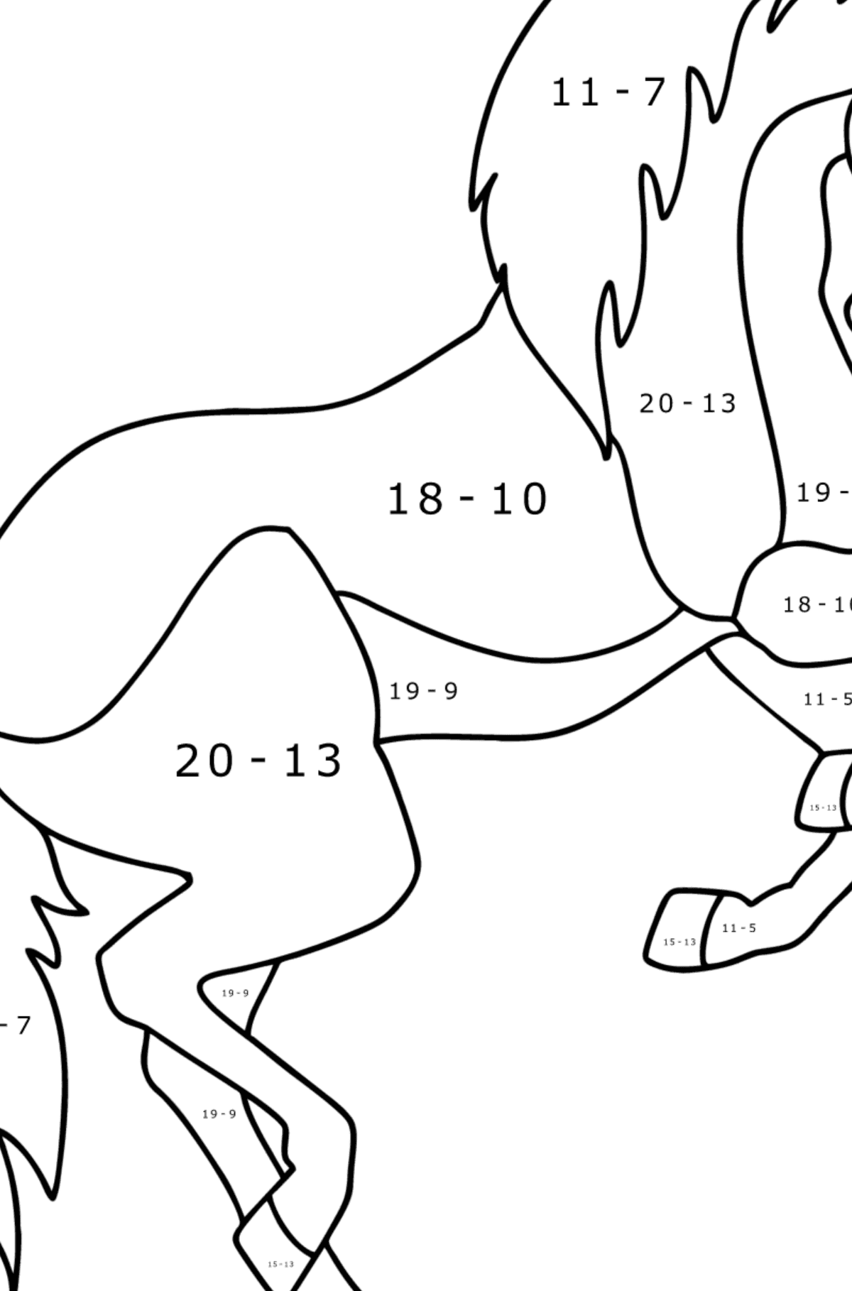 Målarbild Mustang - Matematik Färgläggning - Subtraktion För barn
