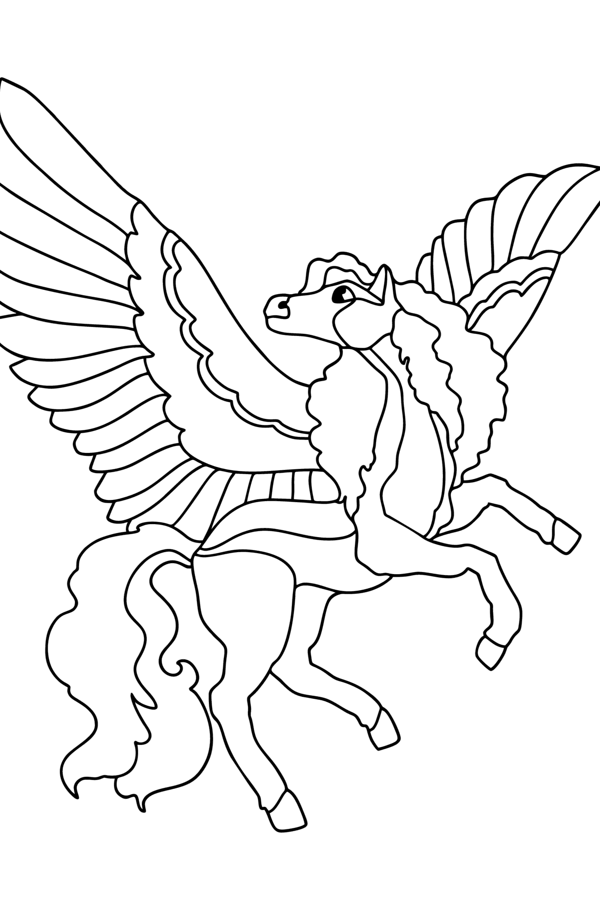 Tegning til fargelegging Pegasus med rosa vinger - Tegninger til fargelegging for barn