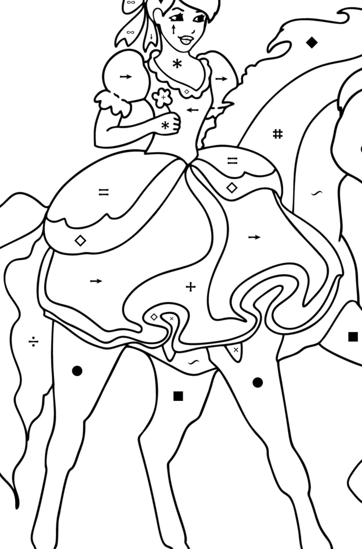Kifestő Hercegnő lovon - Színezés szimbólum szerint gyerekeknek