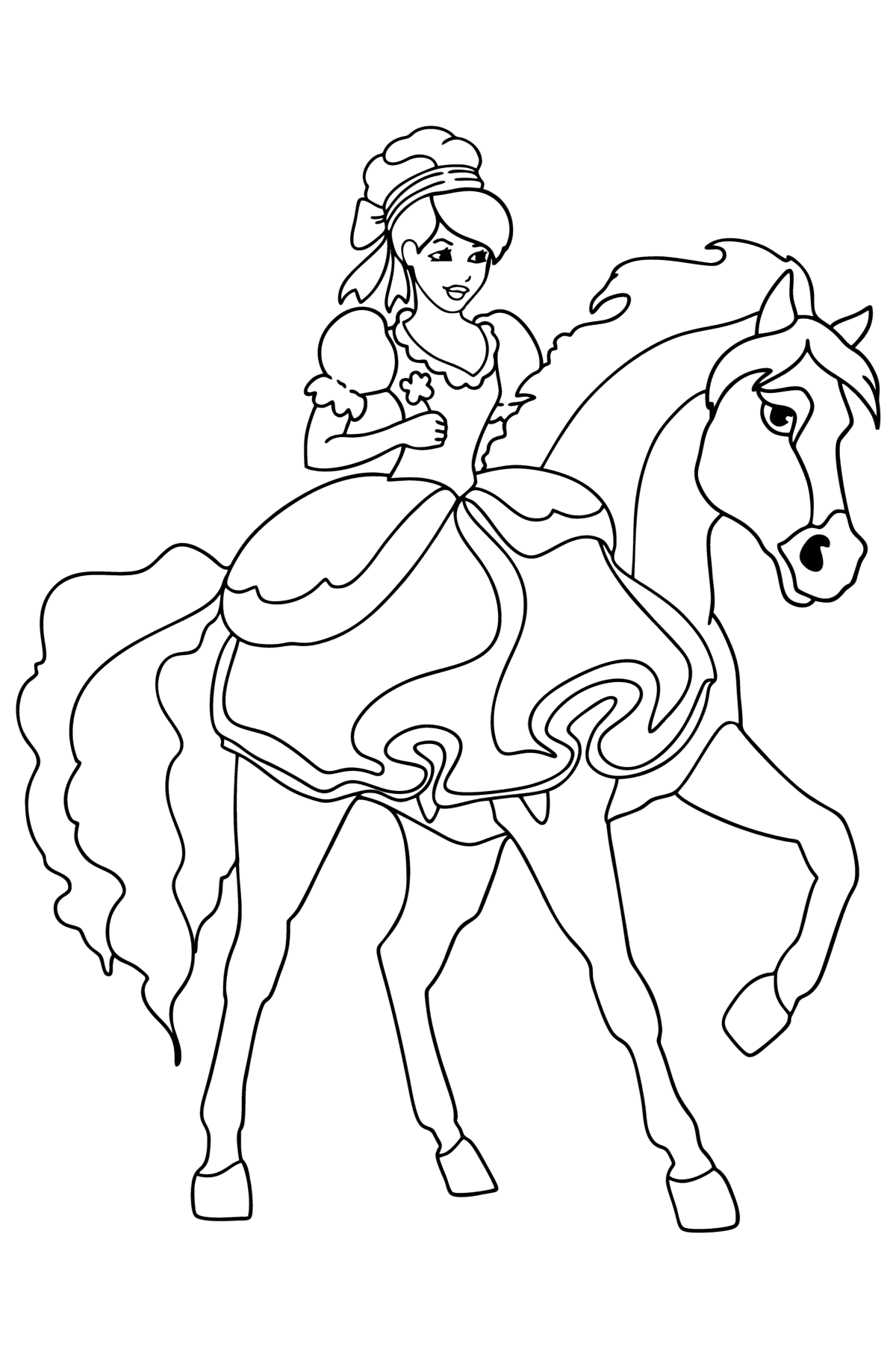 Tegning til farvning Prinsesse til hest - Tegninger til farvelægning for børn