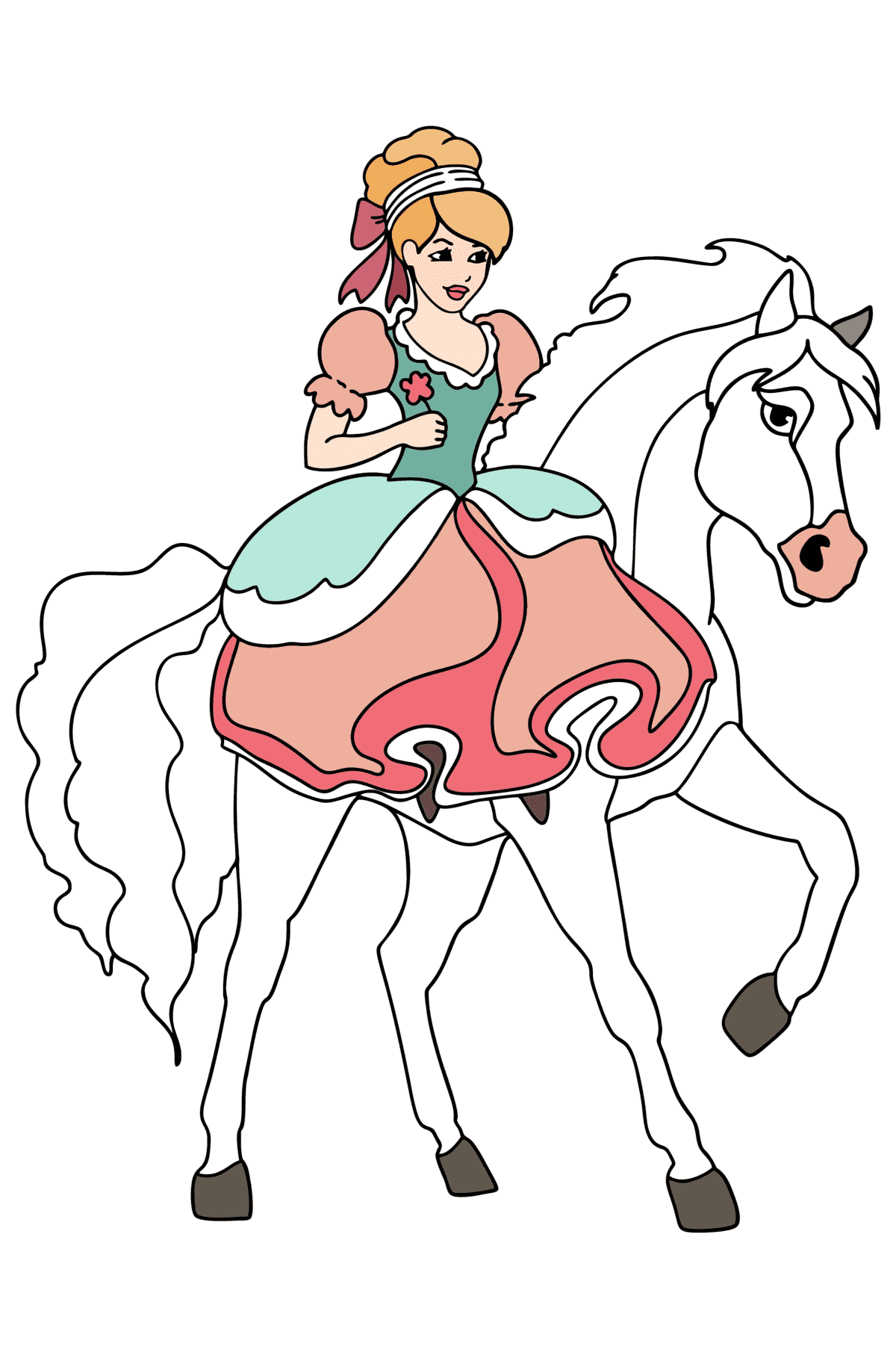 Målarbild Prinsessan till häst - Målarbilder För barn