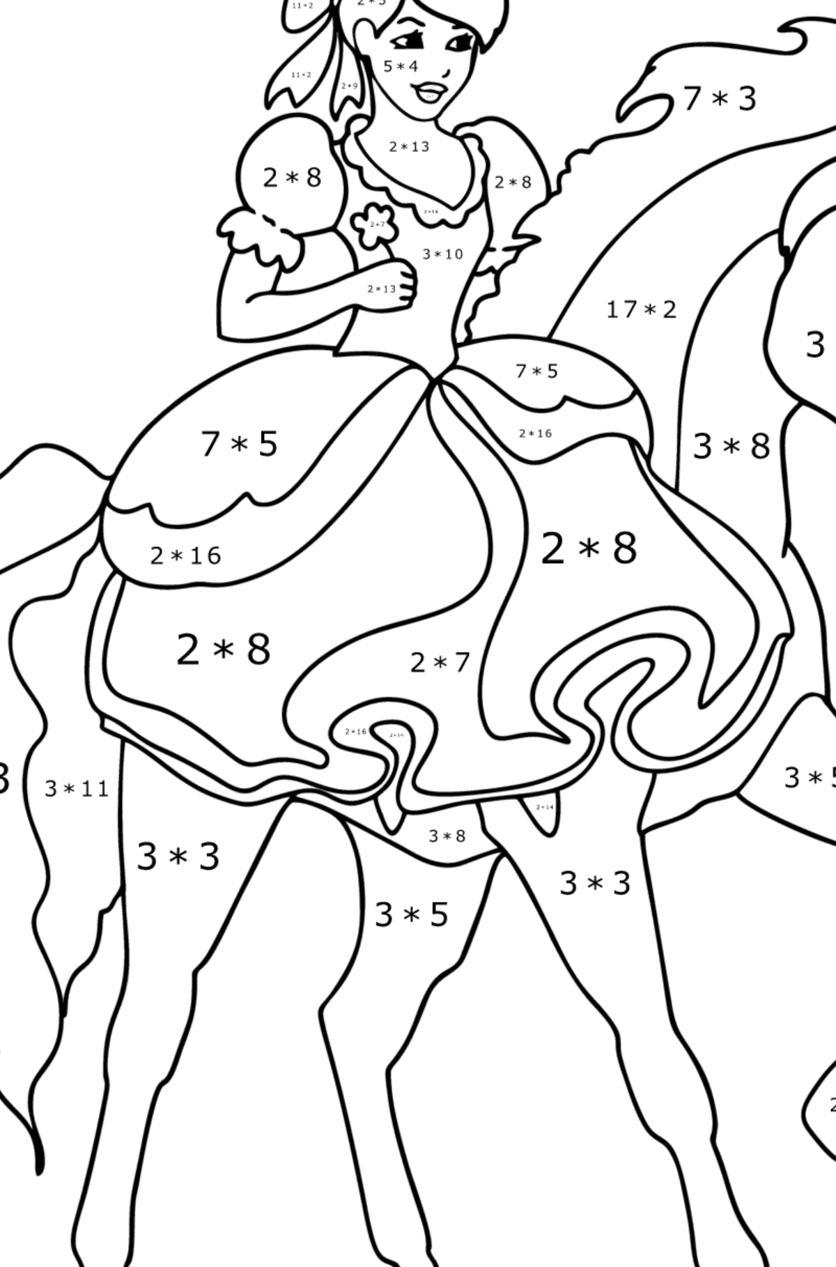 Kifestő Hercegnő lovon - Matematikai színezés - szorzás gyerekeknek