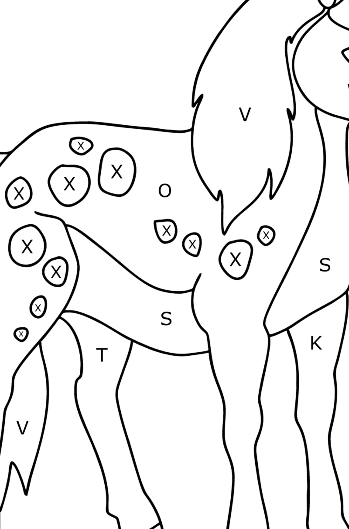 Mewarnai gambar Kuda poni asli - Pewarnaan mengikuti Huruf untuk anak-anak