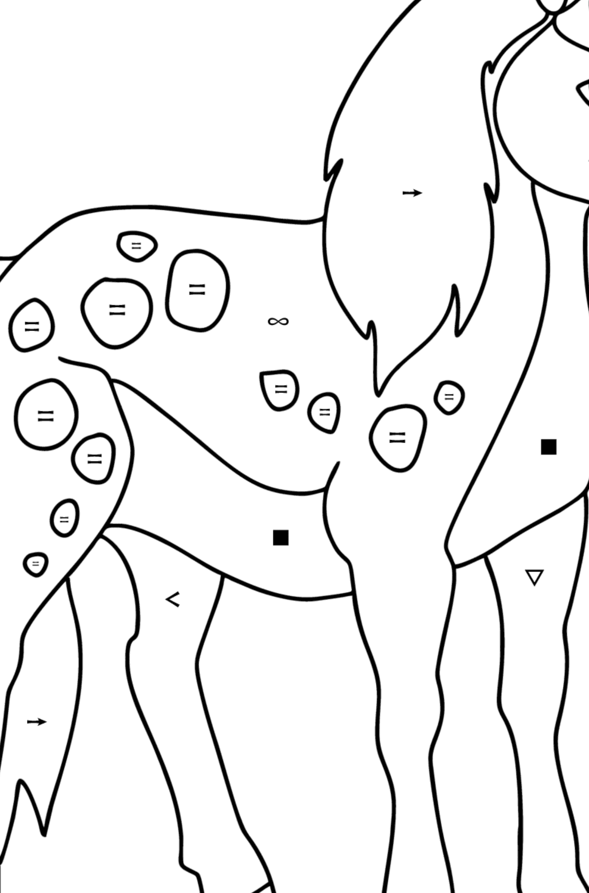 Mewarnai gambar Kuda poni asli - Pewarnaan mengikuti Simbol untuk anak-anak
