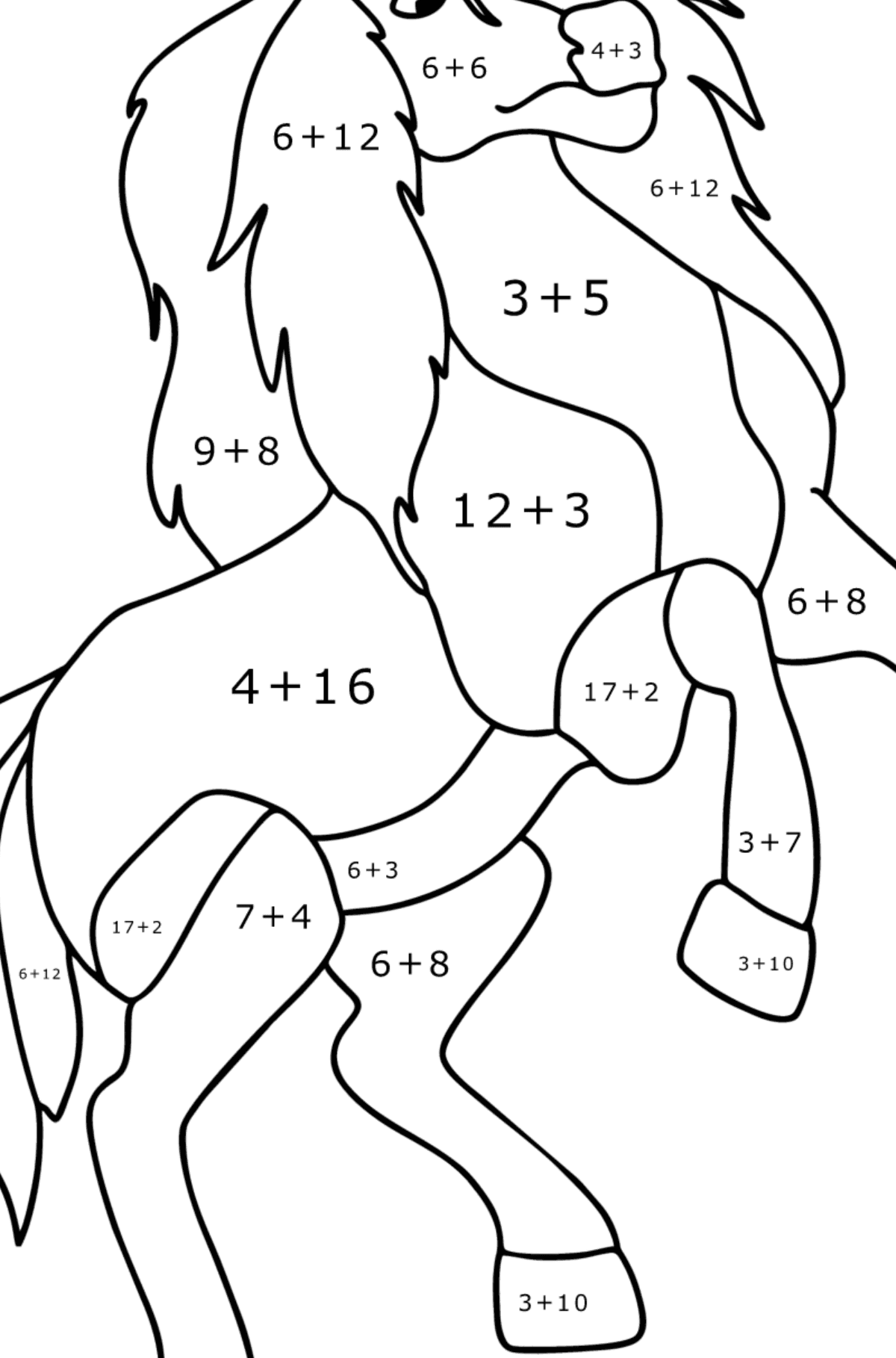 Mewarnai gambar Kuda arab muda - Pewarnaan Matematika: Pertambahan untuk anak-anak