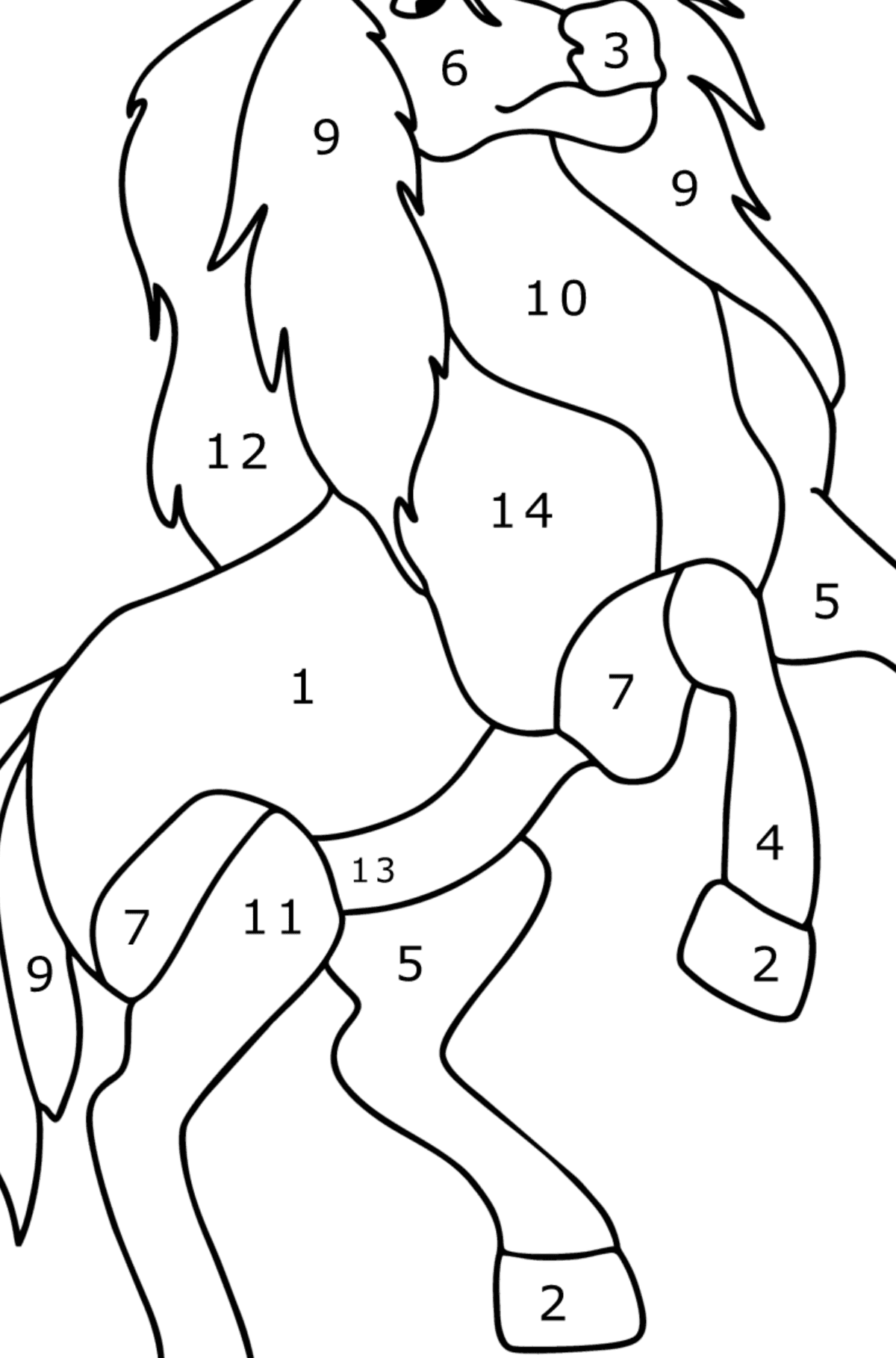 Mewarnai gambar Kuda arab muda - Pewarnaan mengikuti Nomor untuk anak-anak