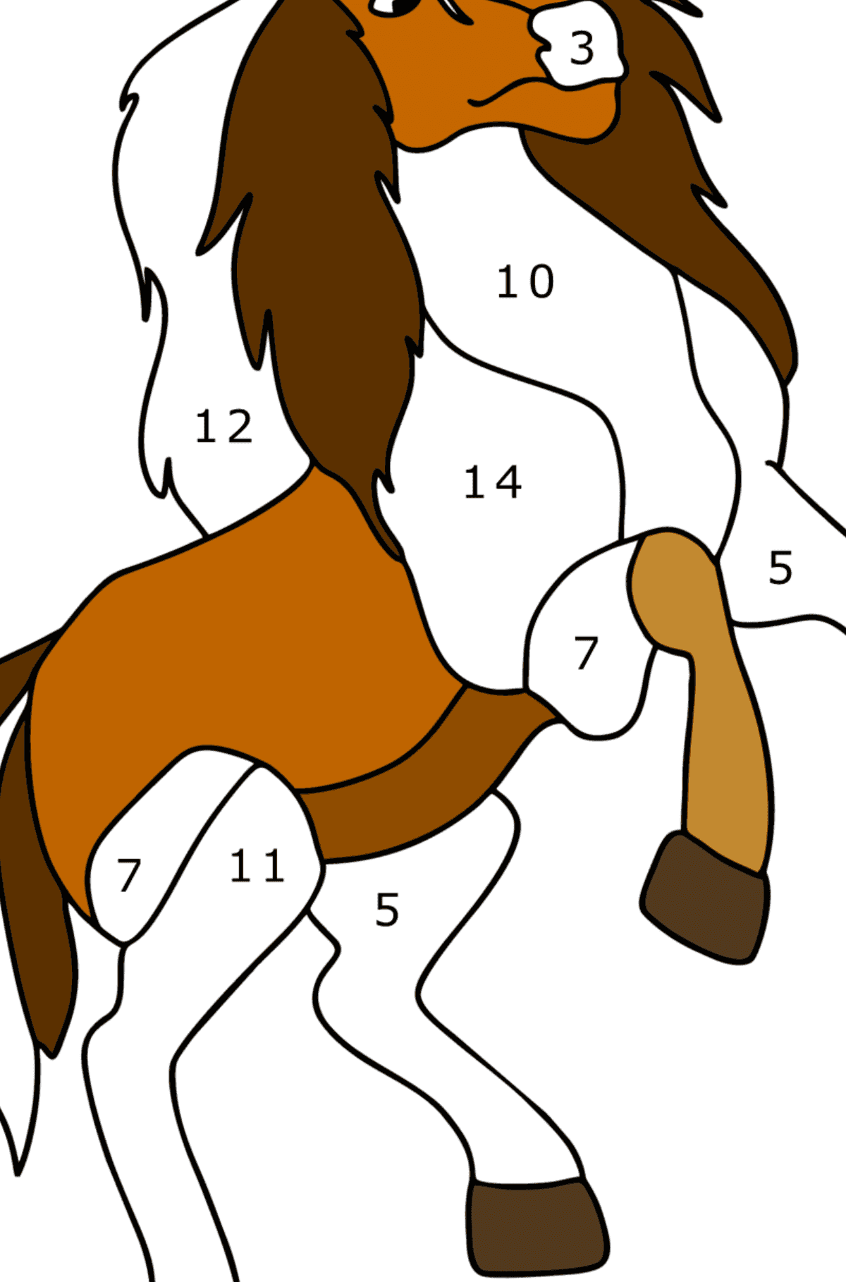 Ausmalbild Junges arabisches Pferd - Malen nach Zahlen für Kinder