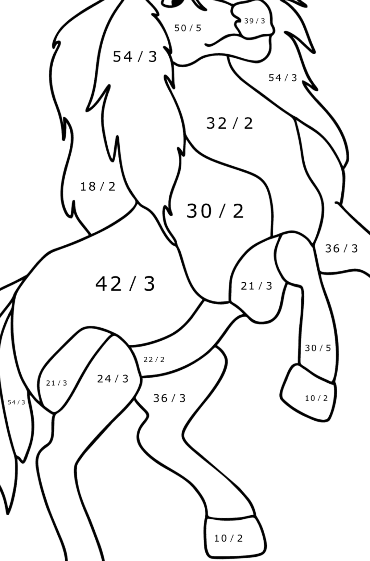 Mewarnai gambar Kuda arab muda - Pewarnaan Matematika: Pembagian untuk anak-anak