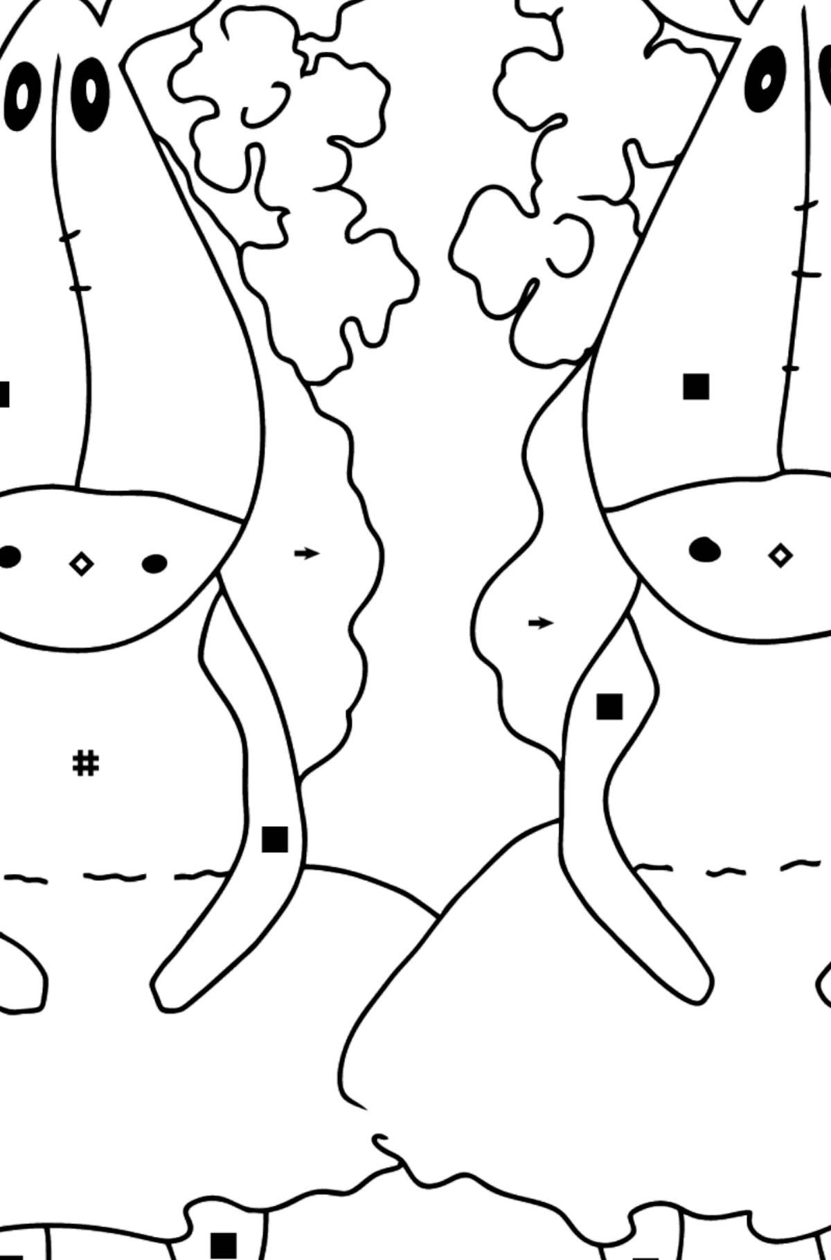 Проста Розмальовка парочка коней - Розмальовка по Символам і Геометричним Фігурам для дітей