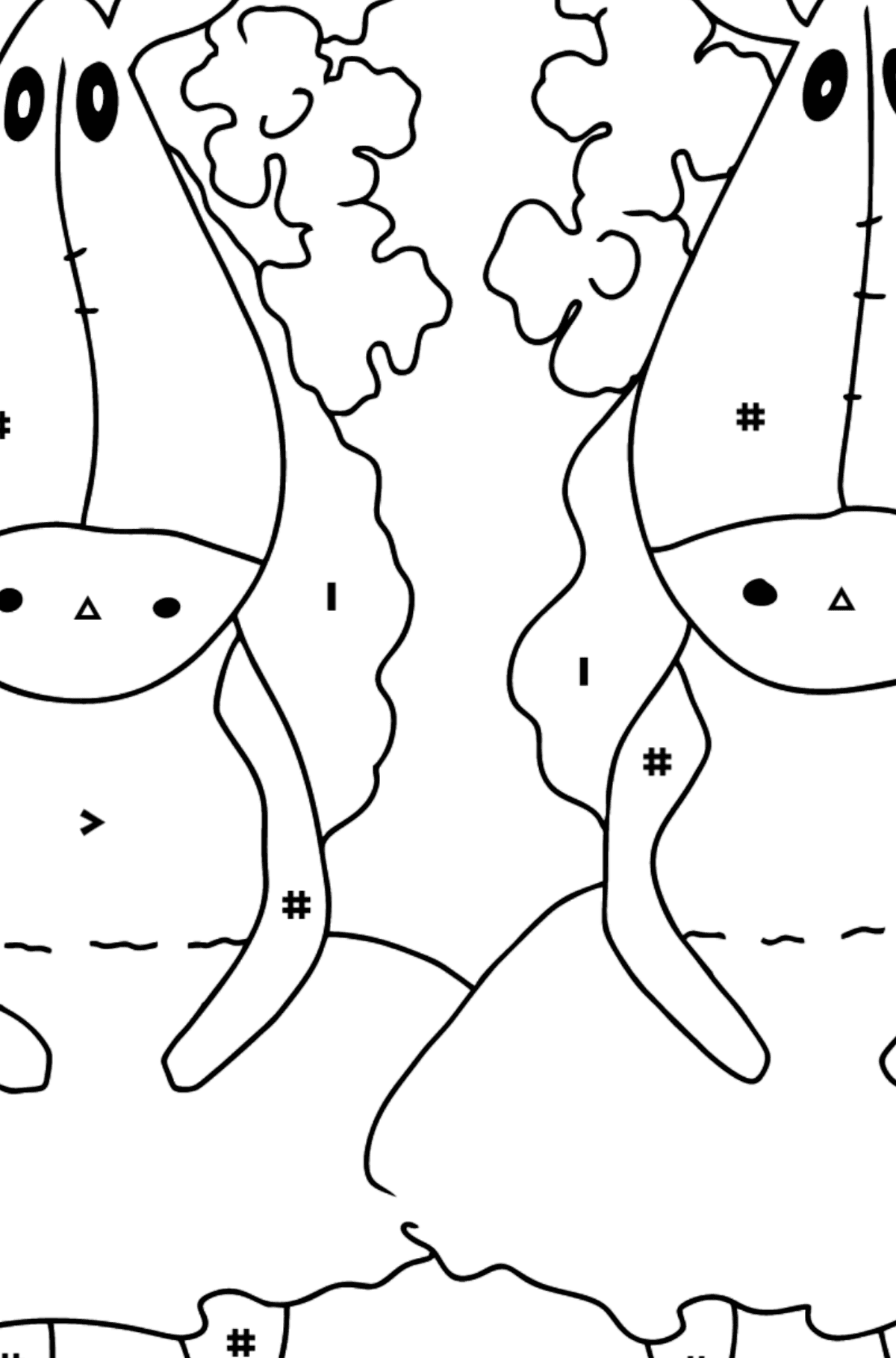 Проста Розмальовка парочка коней - Розмальовки за символами для дітей
