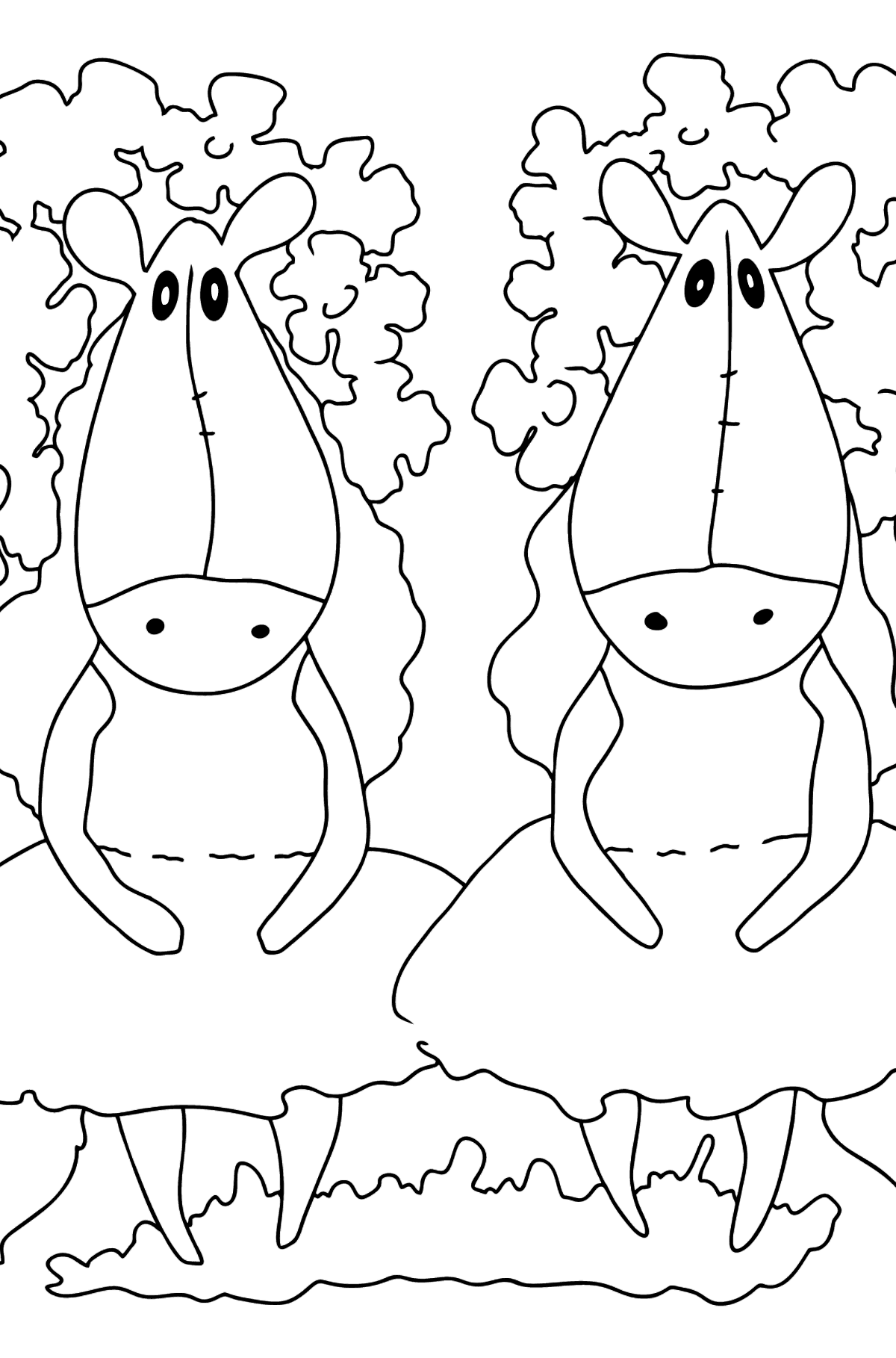 Simple coloring page a couple of horses - Coloring Pages for Kids