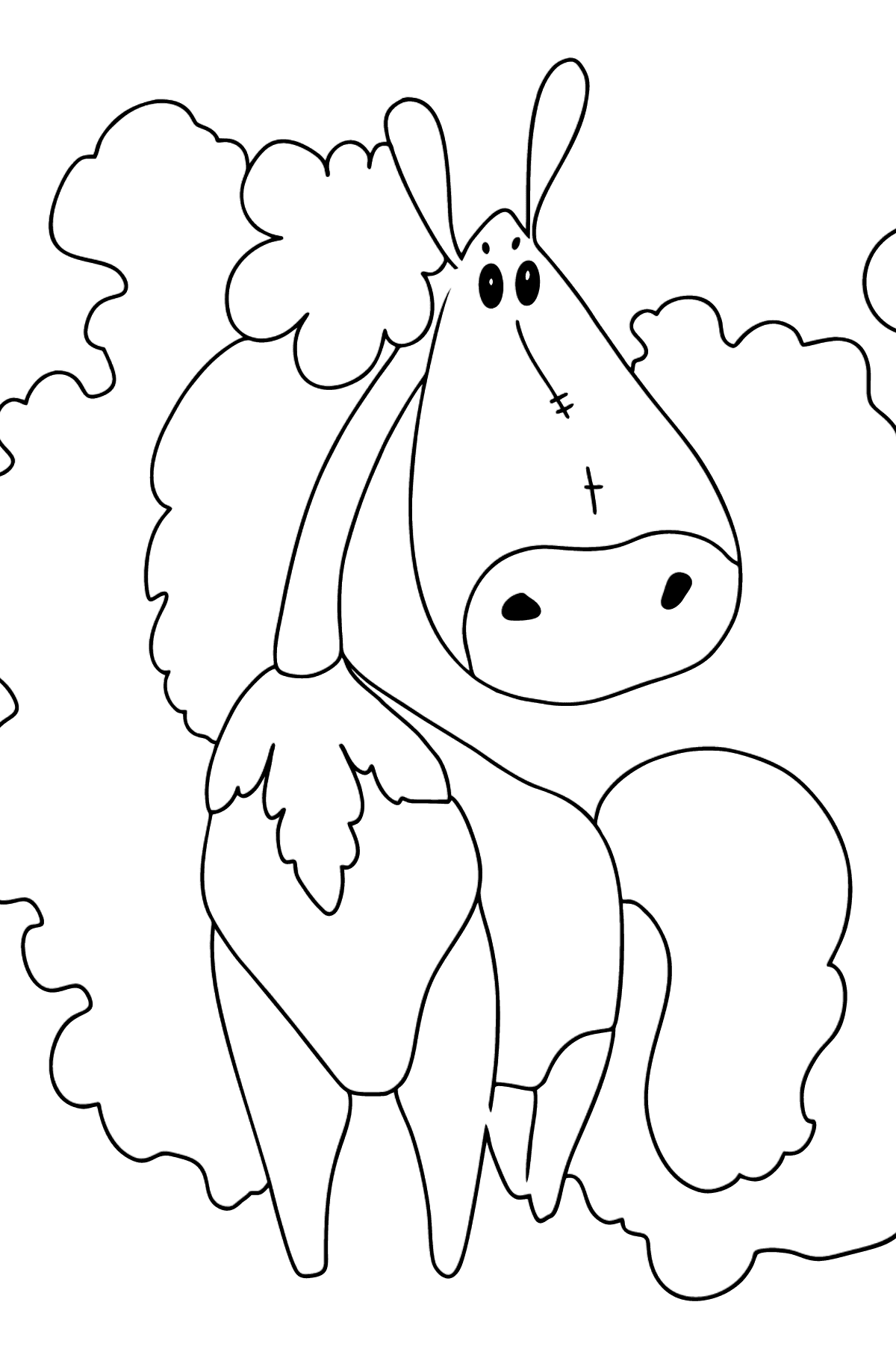 Простая раскраска - Озорная лошадка - Картинки для Детей