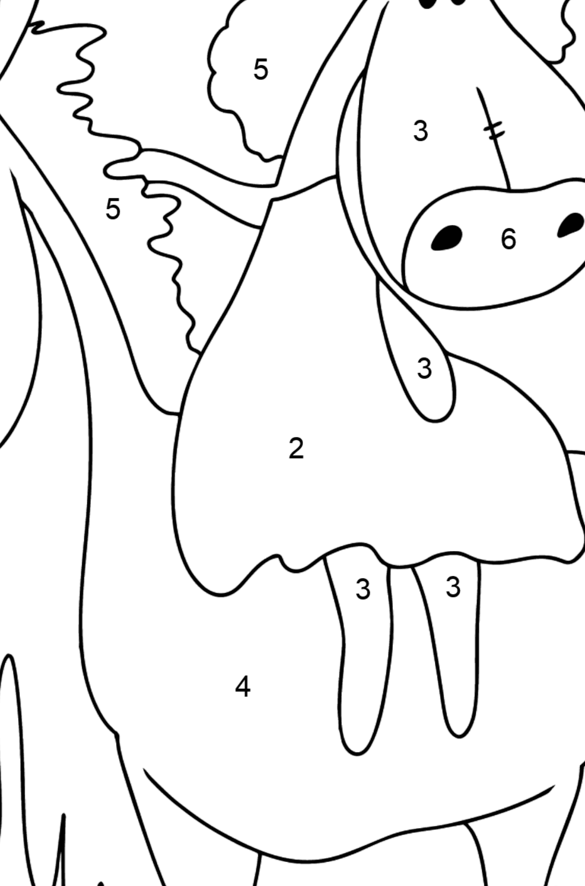 Мультяшна Розмальовка Кінь - Розмальовки за номерами для дітей