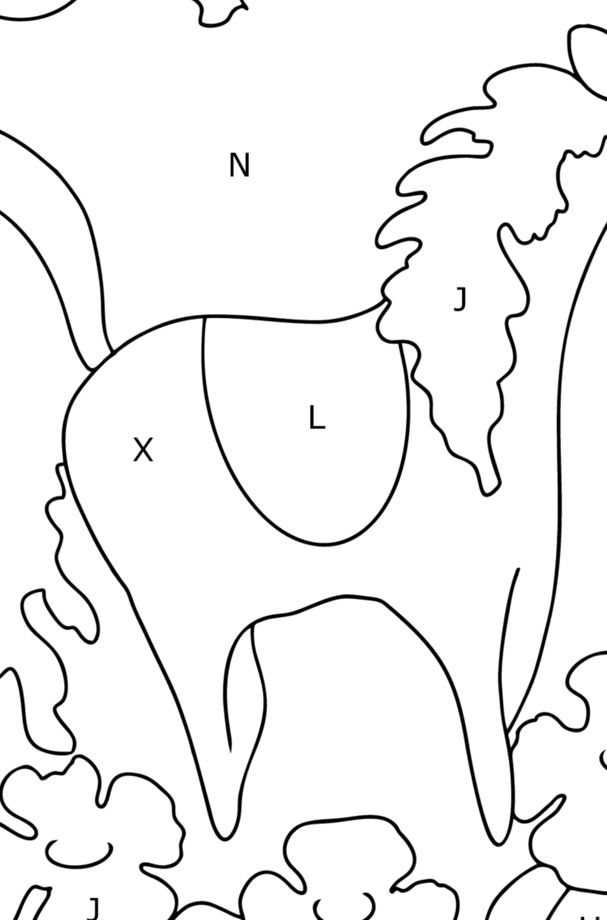 Desen de colorat cal fermecător (simplu) - Desen de colorat după Literă pentru copii