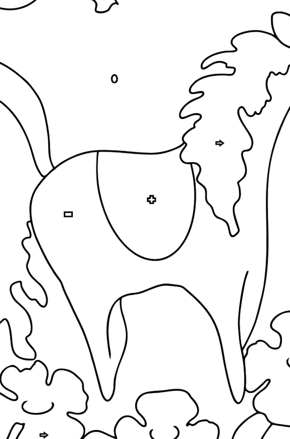 Tegning til farvning charmerende hest (let) - Farvelægning af geometriske figurer for børn