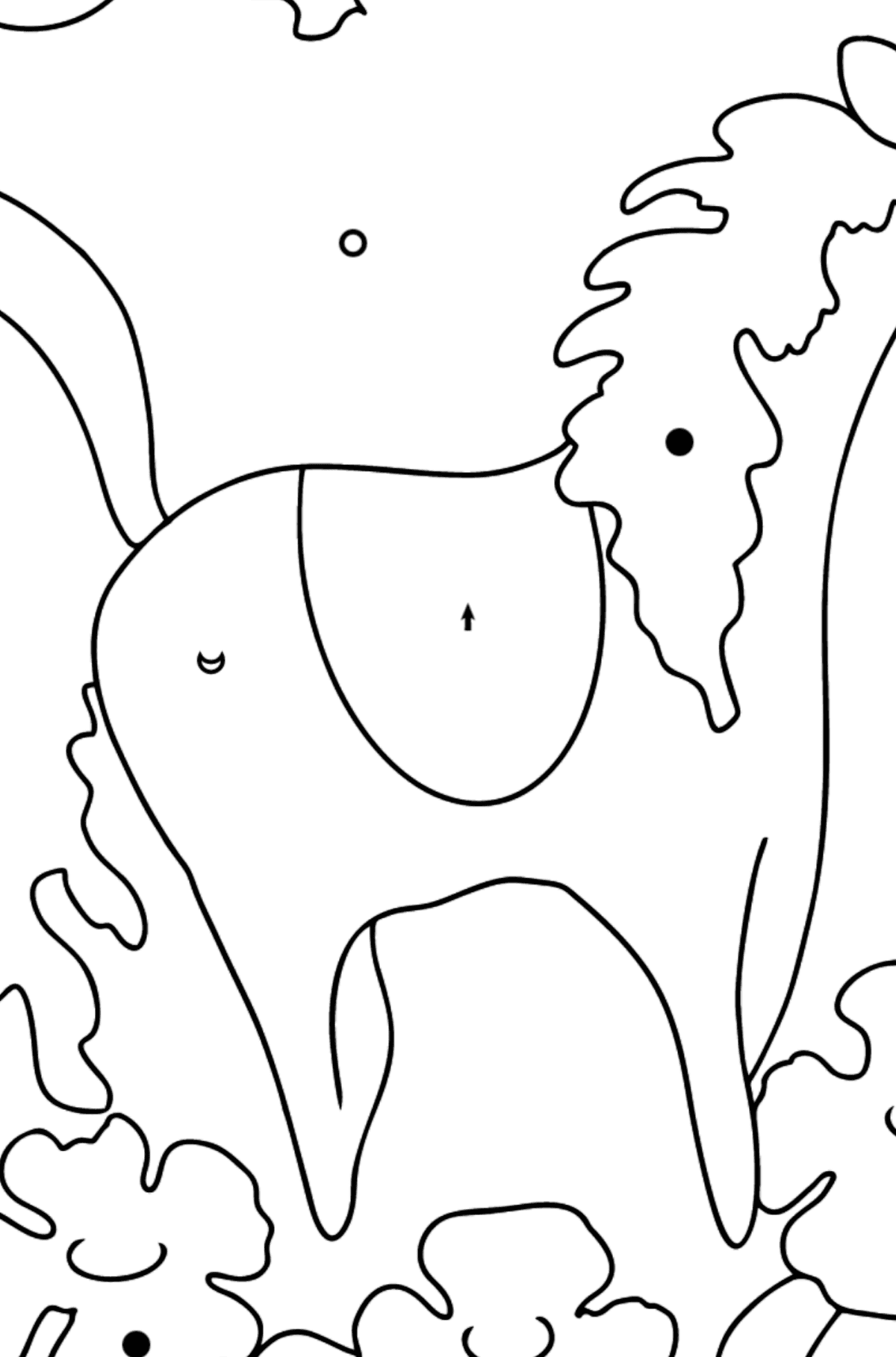 Tegning til farvning charmerende hest (let) - farvelægning side efter symboler og geometriske former for børn