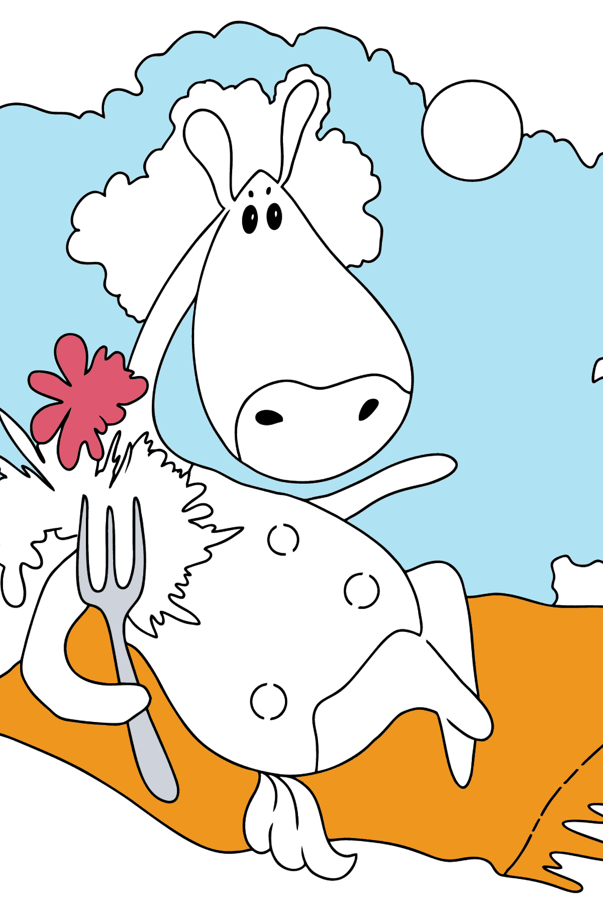Dibujo para colorear simple un caballo en la alfombra - Dibujos para Colorear para Niños