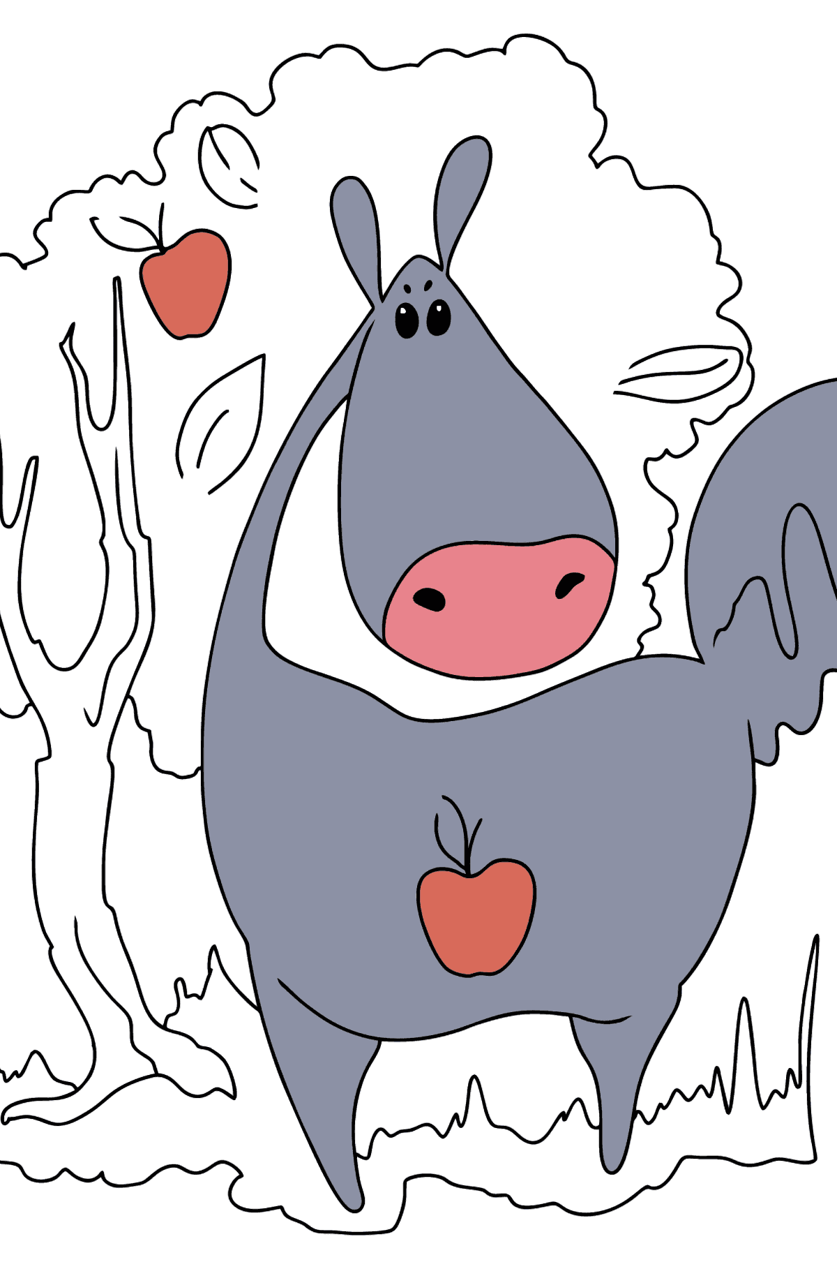 Dibujo para colorear simple un caballo con manzanas - Dibujos para Colorear para Niños