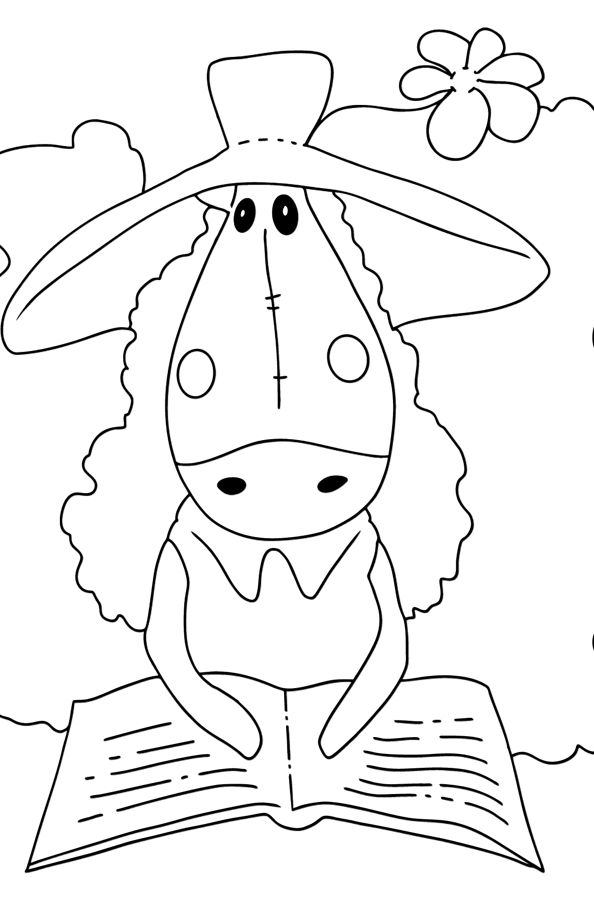 Desen de colorat cal curios (simplu) - Desene de colorat pentru copii