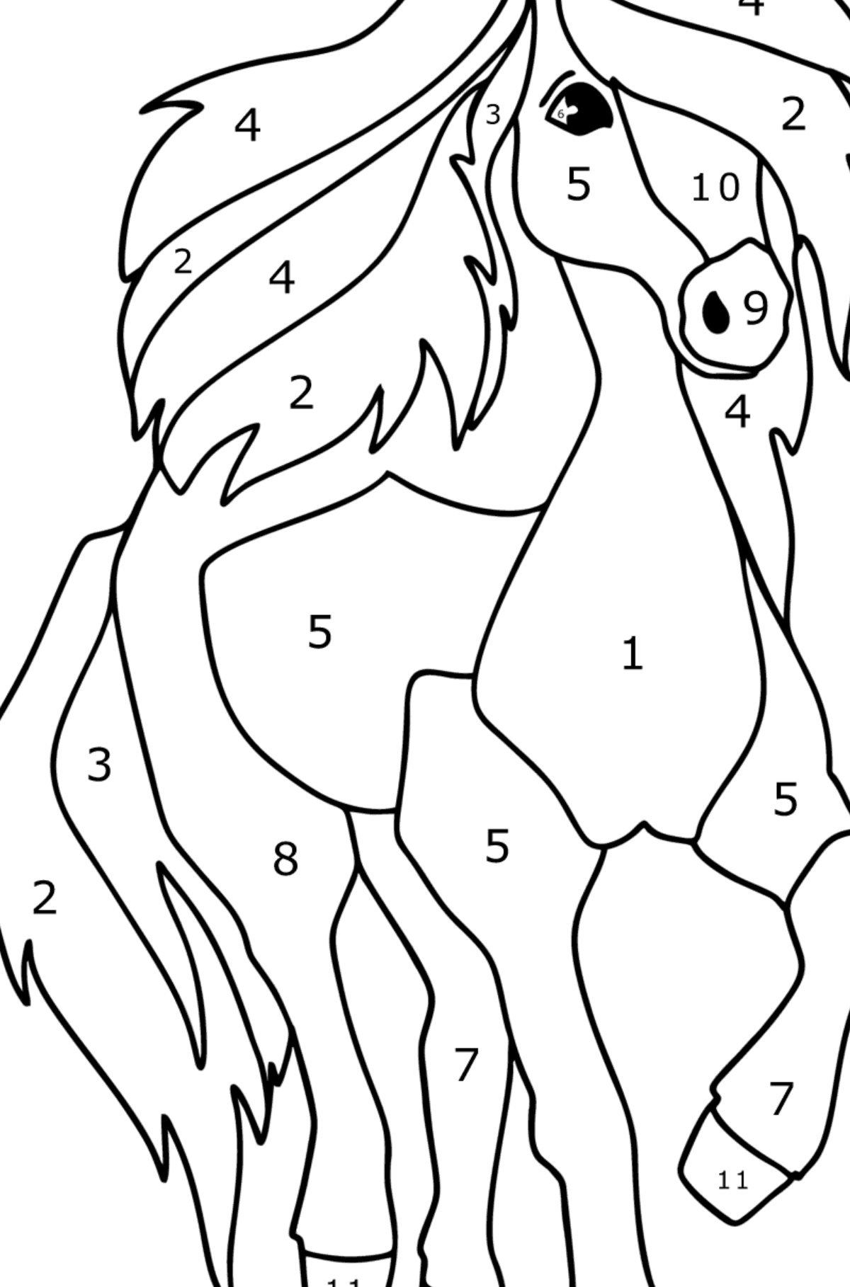 Kleurplaat Eenvoudig paard - Kleuren op nummer voor kinderen