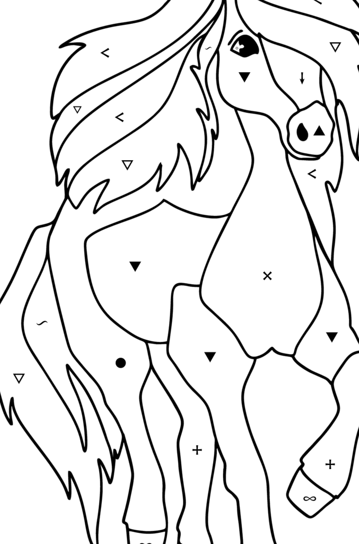 Målarbild Enkel häst - Färgläggning efter symboler För barn
